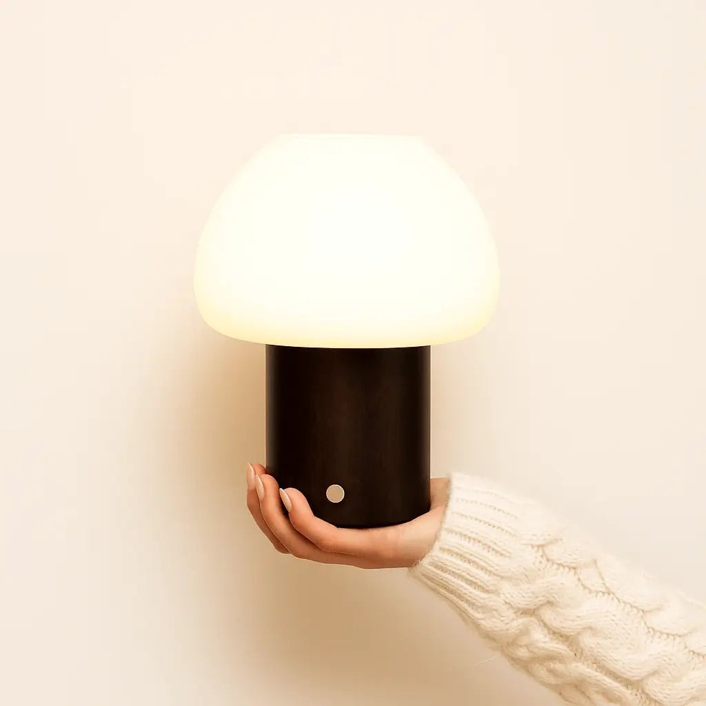 Fynn Mørkebrun genopladelig træ bordlampe