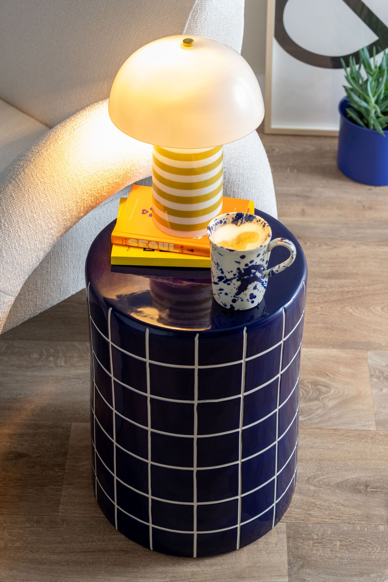 LEITMOTIV Side bord Retro Tiles high cobalt blue