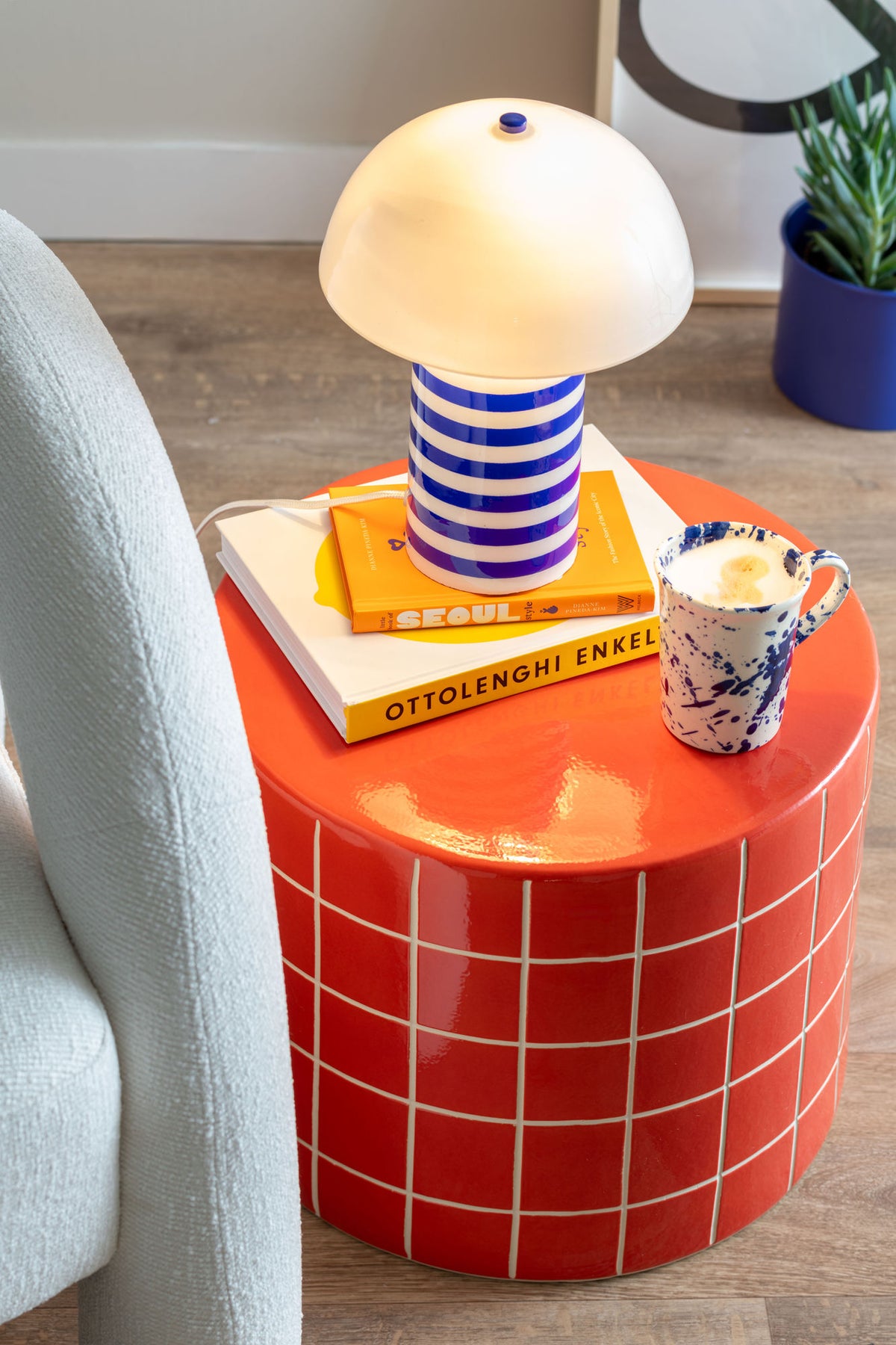 bordlampe Rayado Retro cobalt blue w. white