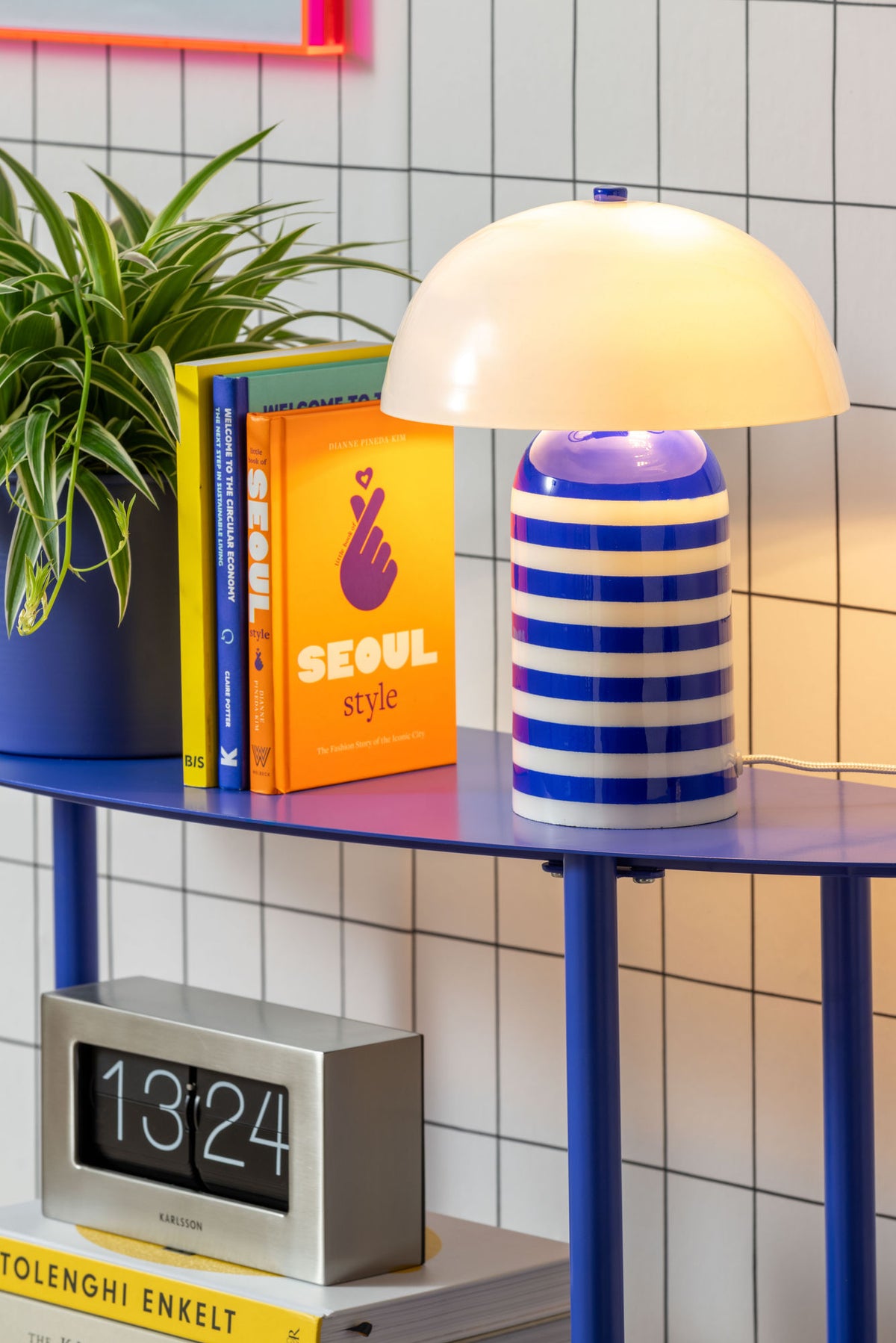 bordlampe Rayado Retro cobalt blue w. white