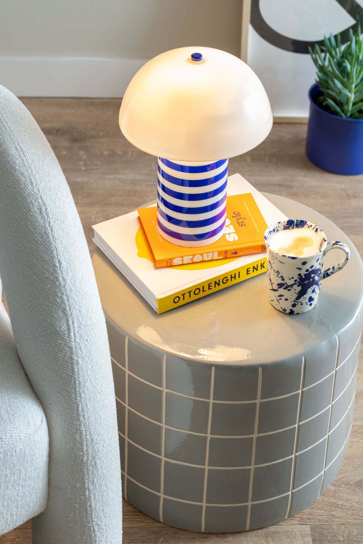bordlampe Rayado Retro cobalt blue w. white