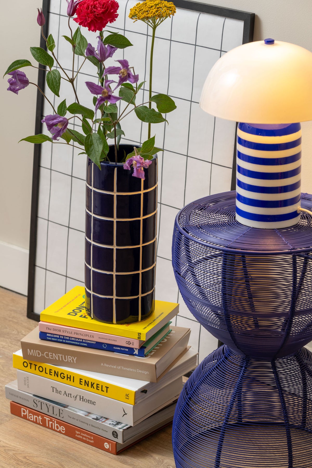 bordlampe Rayado Retro cobalt blue w. white