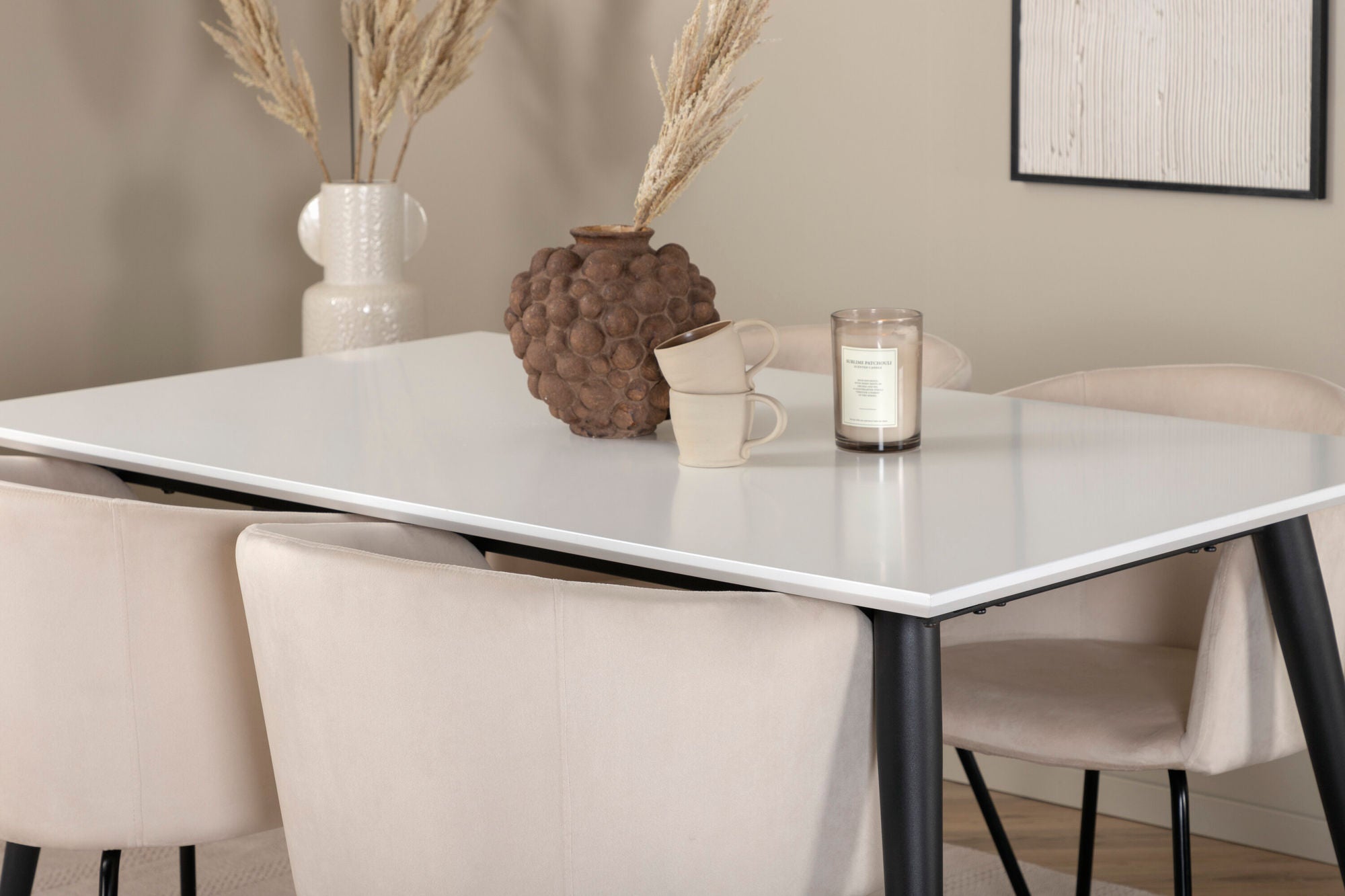 Venture Home Jimmy spisebord - Black / White HPL+Berit stol - Black / Beige Velvet_4