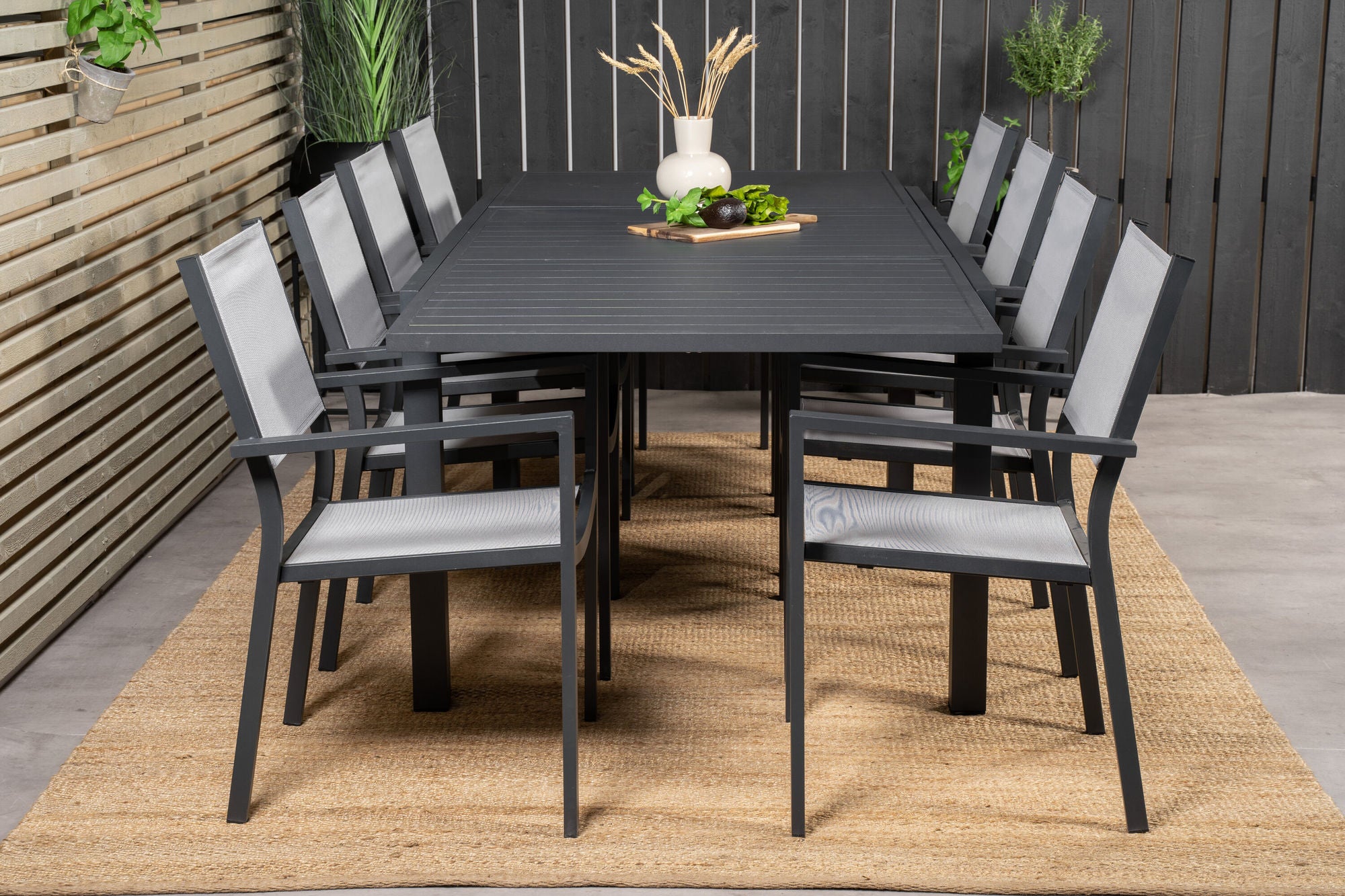 Venture Home Marbella spisebord 160/240*100*H75 - Black+Copacabana Arm stol (stackable) - Black Alu / Grey Textilene_8