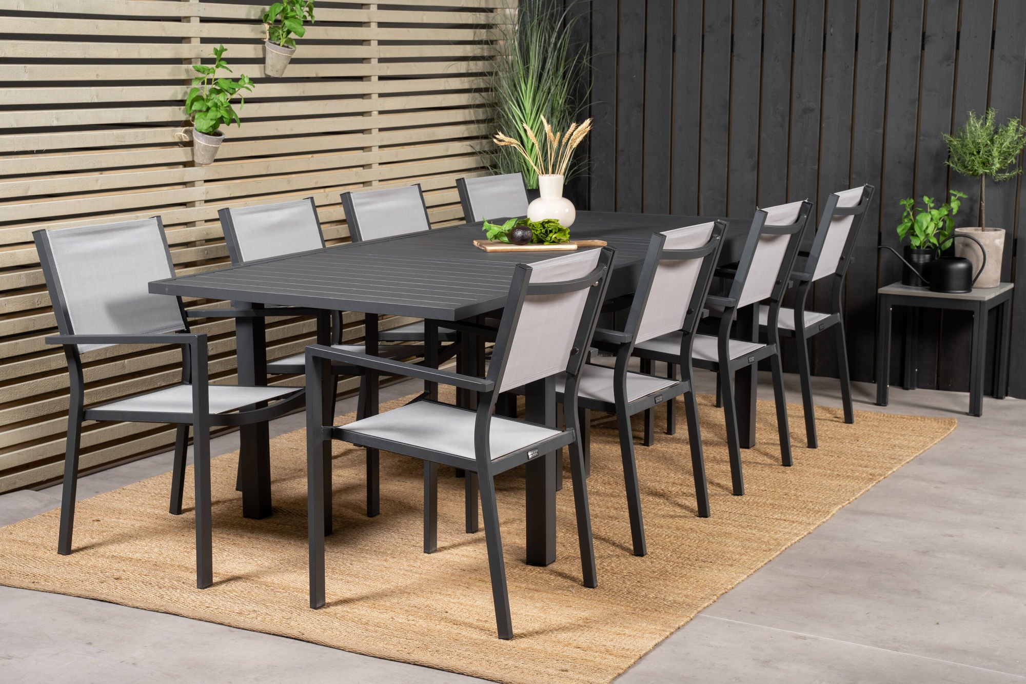 Venture Home Marbella spisebord 160/240*100*H75 - Black+Copacabana Arm stol (stackable) - Black Alu / Grey Textilene_8