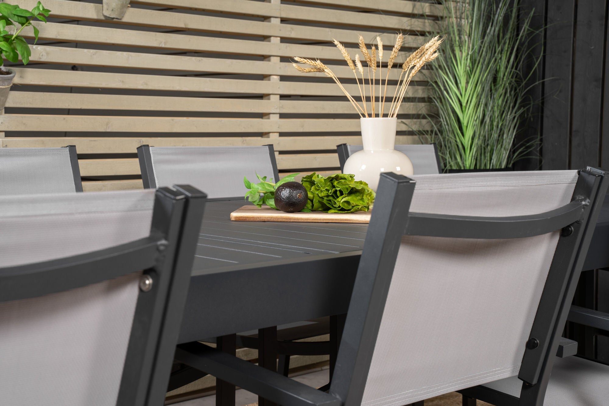 Venture Home Marbella spisebord 160/240*100*H75 - Black+Copacabana Arm stol (stackable) - Black Alu / Grey Textilene_8