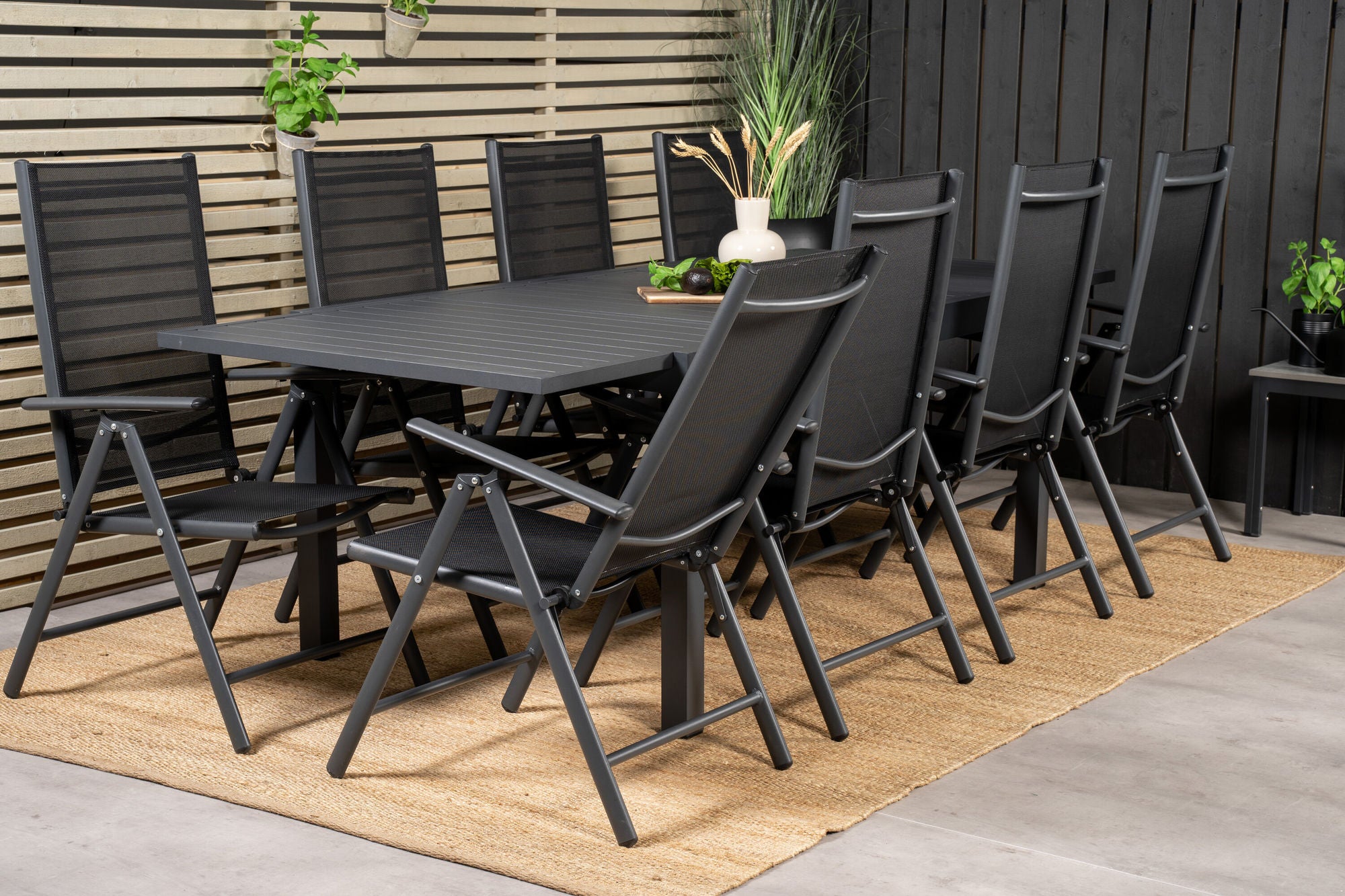 Venture Home Marbella spisebord 160/240*100*H75 - Black+Break 5:pos stol - Black alu / Black Textilene_8