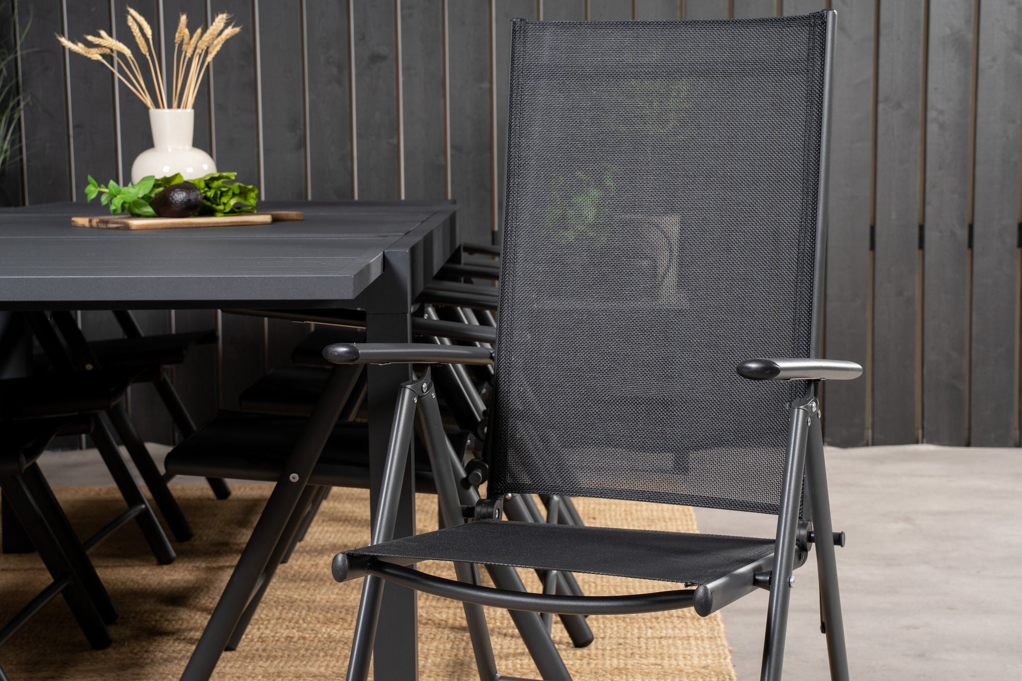 Venture Home Marbella spisebord 160/240*100*H75 - Black+Break 5:pos stol - Black alu / Black Textilene_8