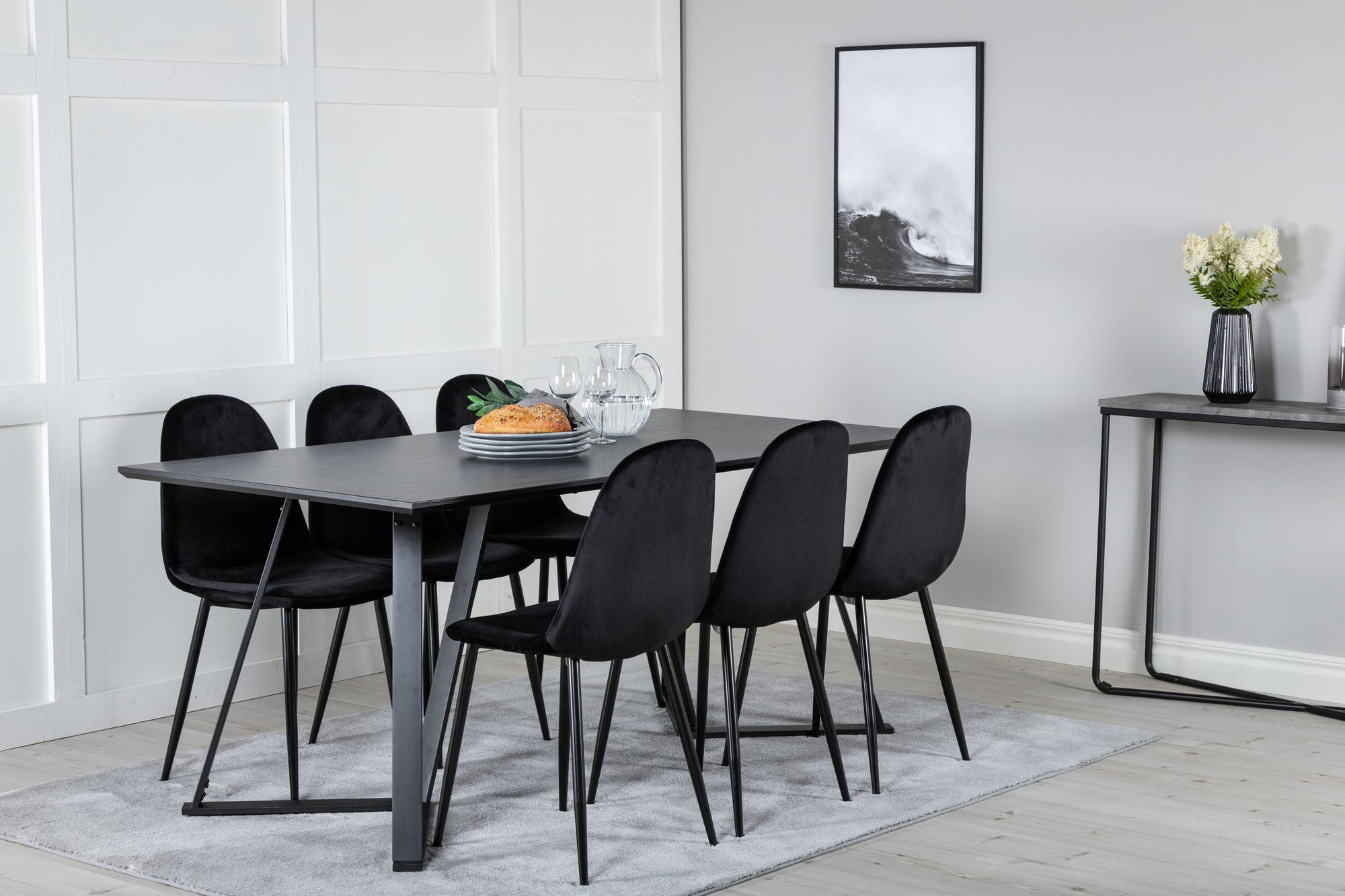 Venture Home Marina spisebord - Black top / Black Legs +Polar Spisebordsstol - Black legs /