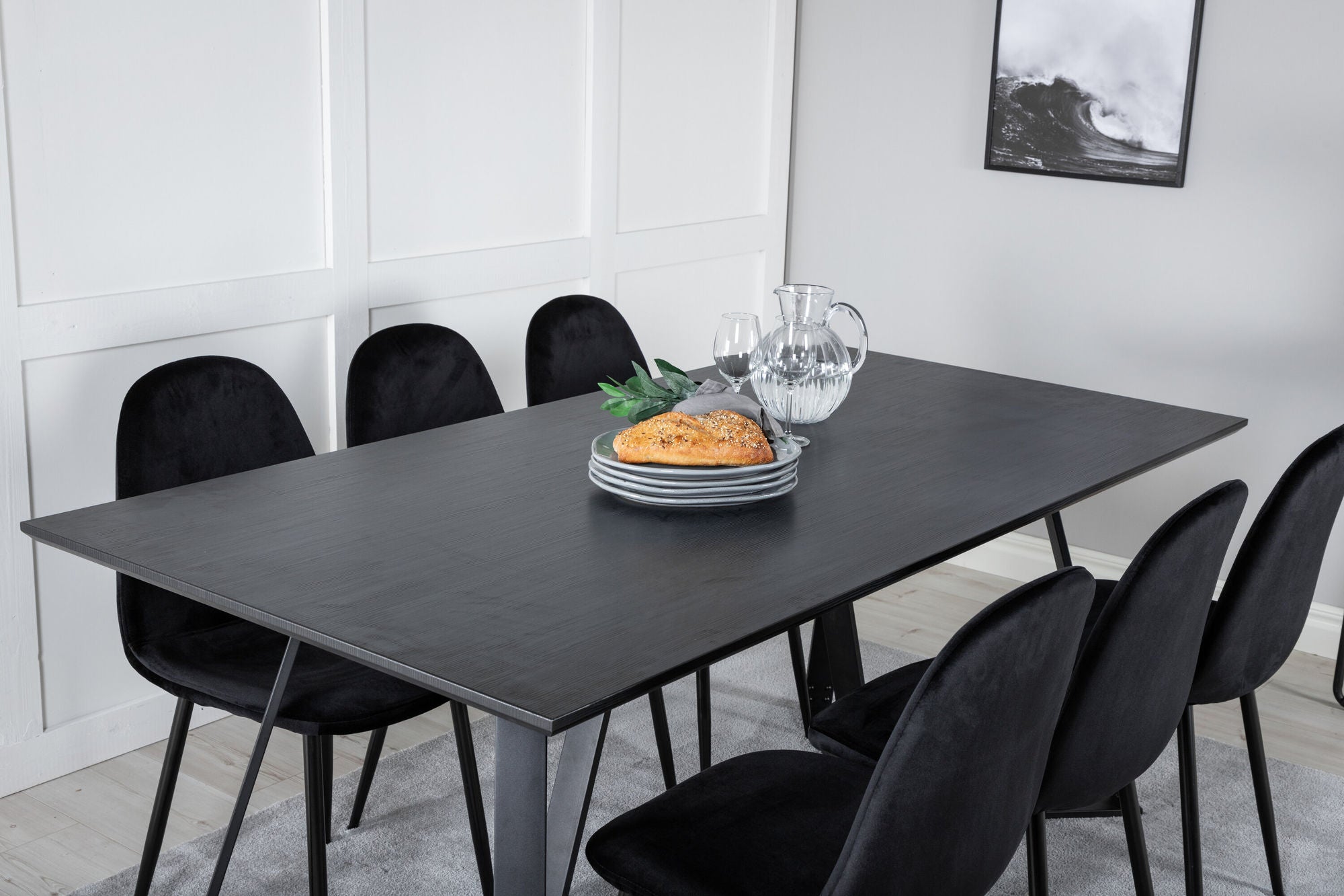 Venture Home Marina spisebord - Black top / Black Legs +Polar Spisebordsstol - Black legs /