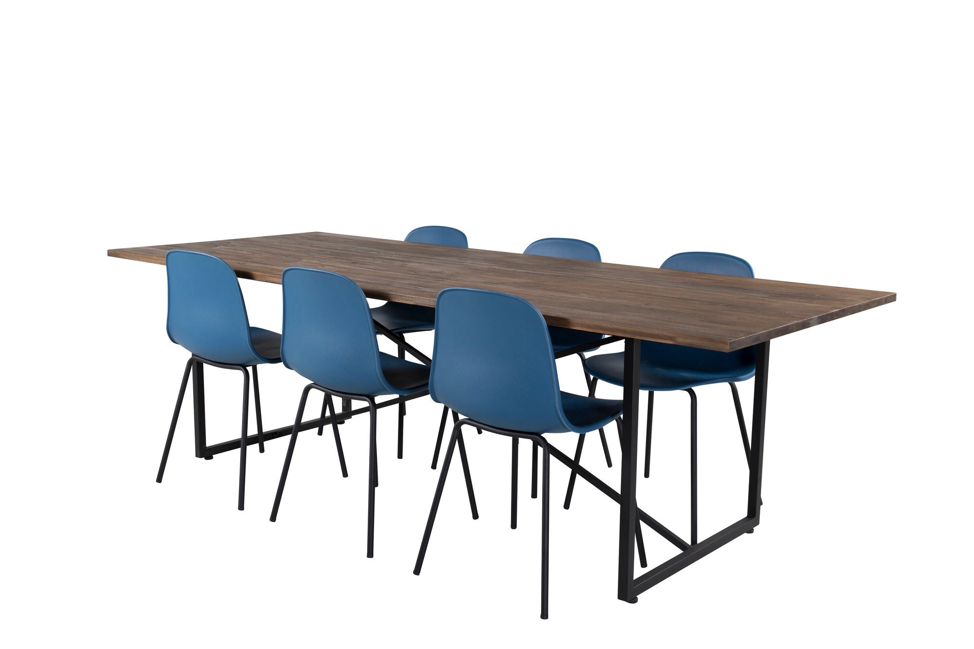 Venture Home Padang spisebord - 250*100*H76 - Dark Teak / Black+Arctic Spisebordsstol - Black Legs - Blue Plastic_6