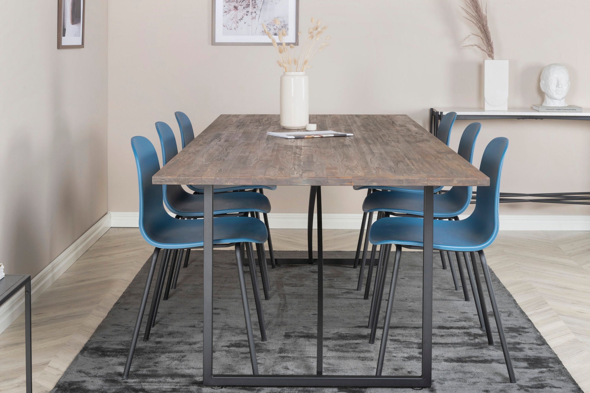 Venture Home Padang spisebord - 250*100*H76 - Dark Teak / Black+Arctic Spisebordsstol - Black Legs - Blue Plastic_6