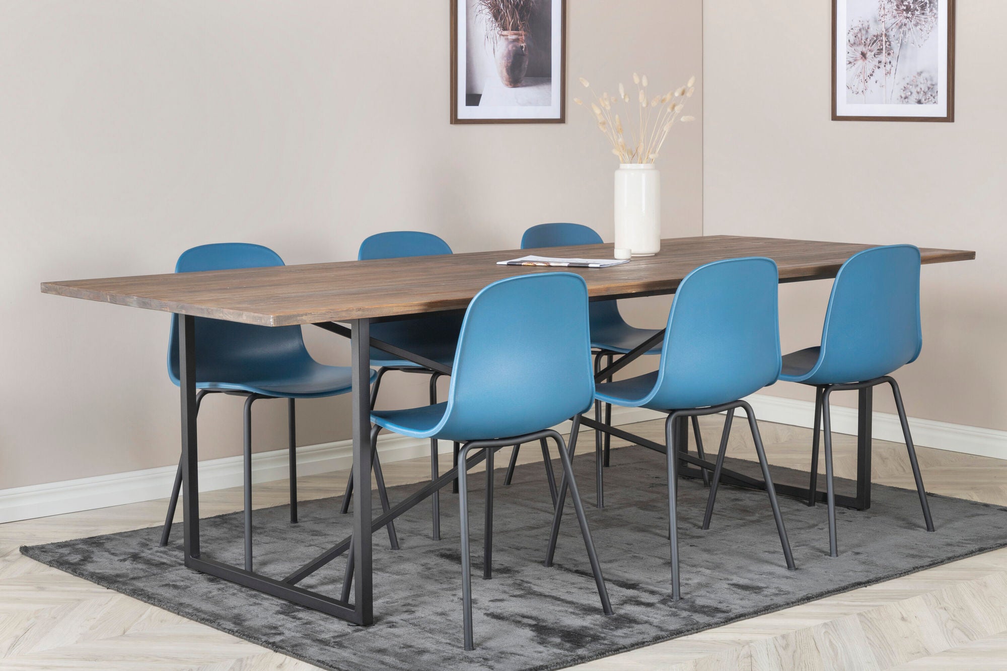Venture Home Padang spisebord - 250*100*H76 - Dark Teak / Black+Arctic Spisebordsstol - Black Legs - Blue Plastic_6
