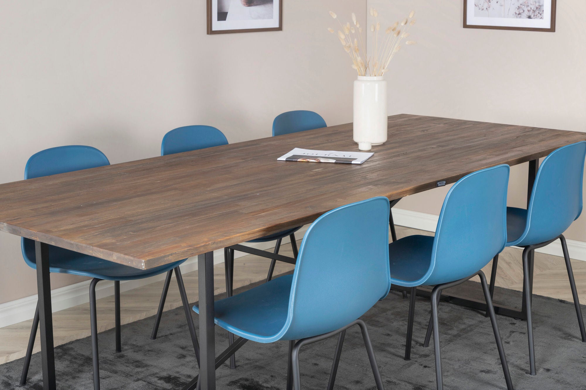 Venture Home Padang spisebord - 250*100*H76 - Dark Teak / Black+Arctic Spisebordsstol - Black Legs - Blue Plastic_6
