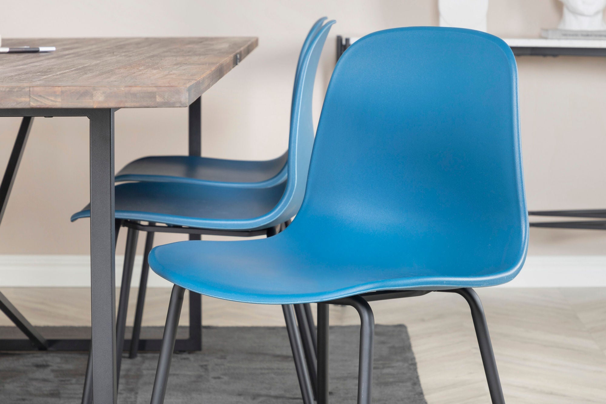 Venture Home Padang spisebord - 250*100*H76 - Dark Teak / Black+Arctic Spisebordsstol - Black Legs - Blue Plastic_6
