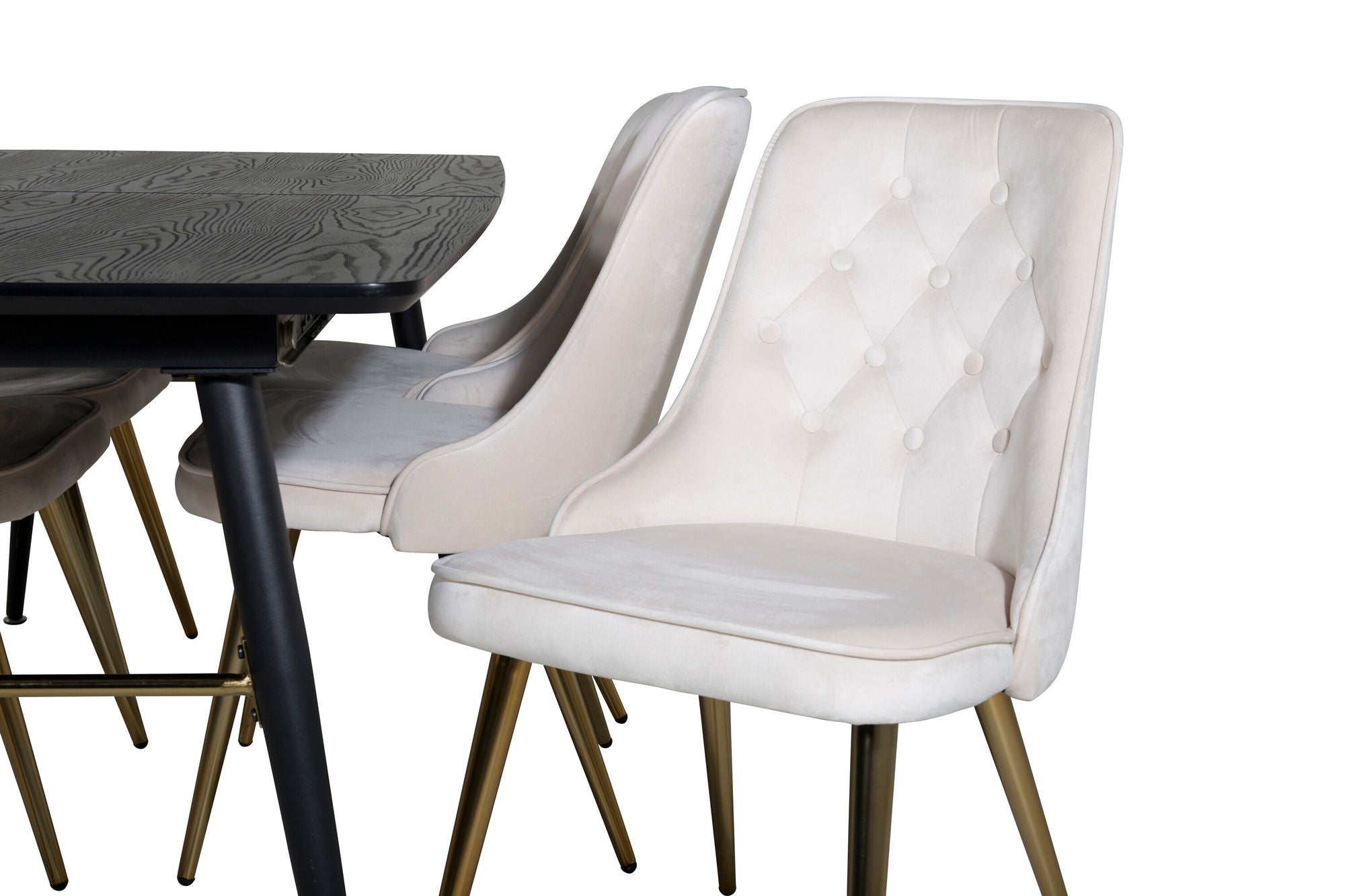 Venture Home Gold Extention bord - 180/220*85*H76 Black Veneer - Black legs - Brass details+Velvet Deluxe Spisebordsstol - Beige / Brass_6