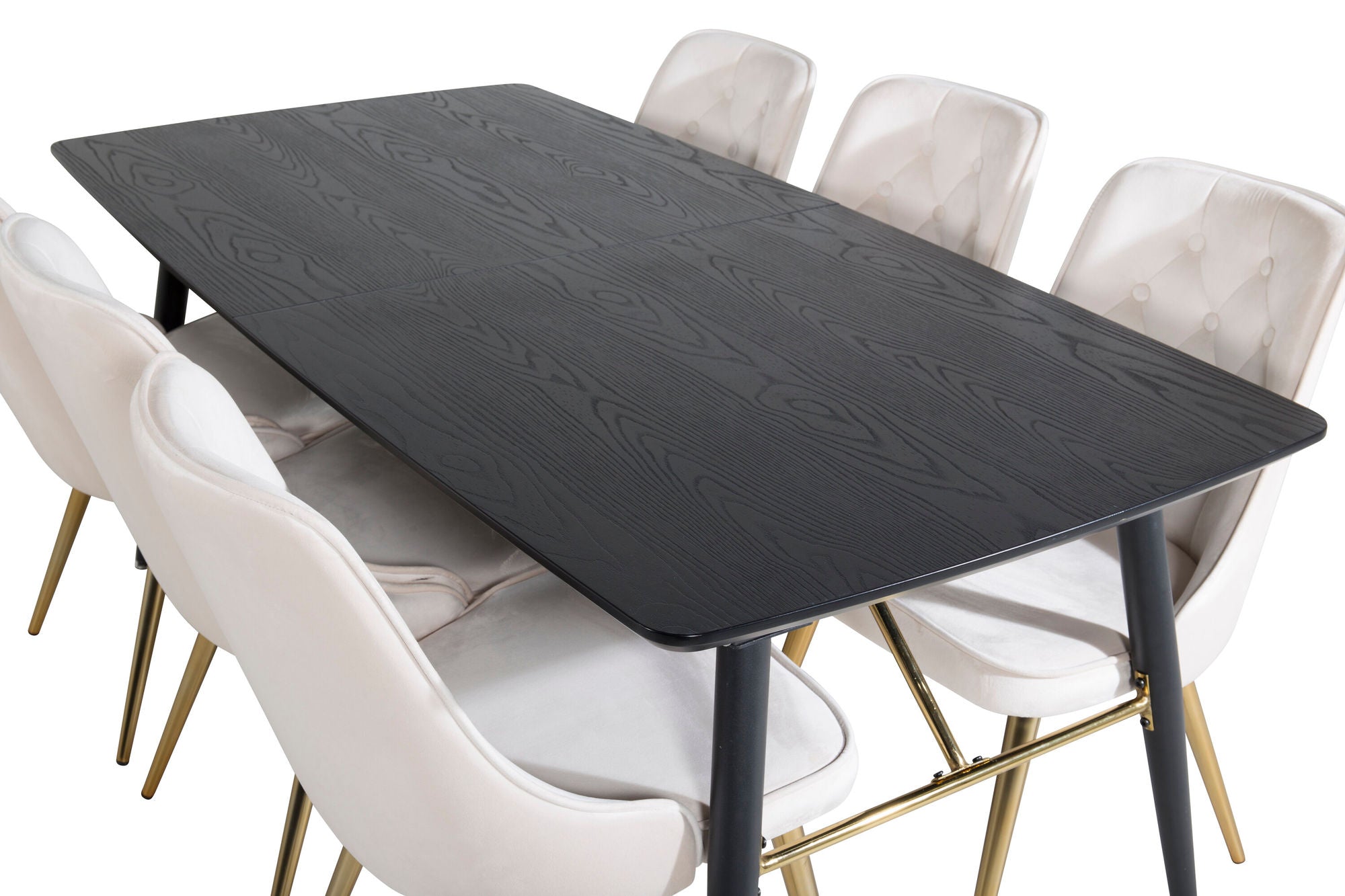 Venture Home Gold Extention bord - 180/220*85*H76 Black Veneer - Black legs - Brass details+Velvet Deluxe Spisebordsstol - Beige / Brass_6