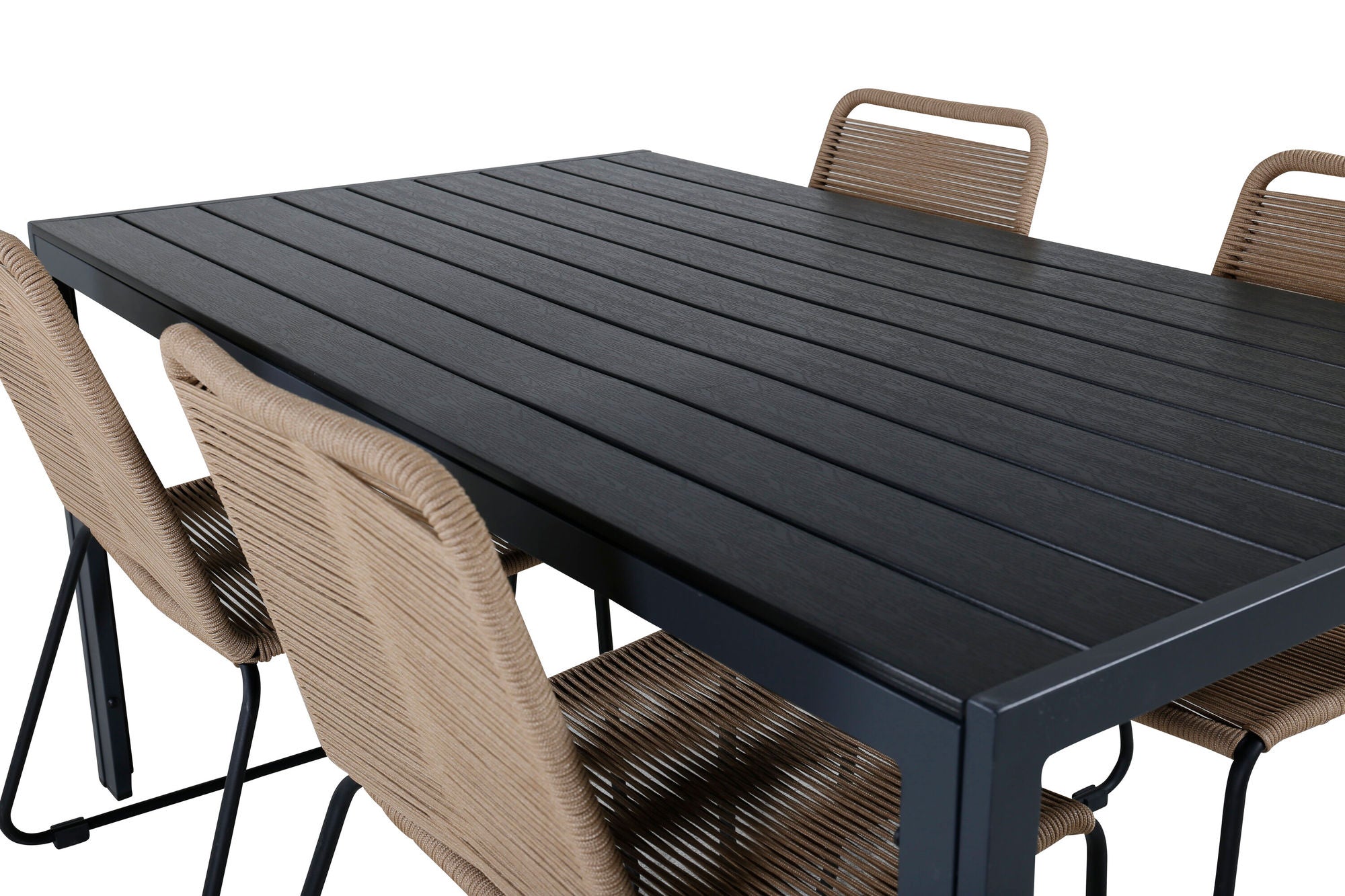 Venture Home Break bord 150*90 - Black/Black+Lindos Stacking stol - Black Alu / Latte Rope_4
