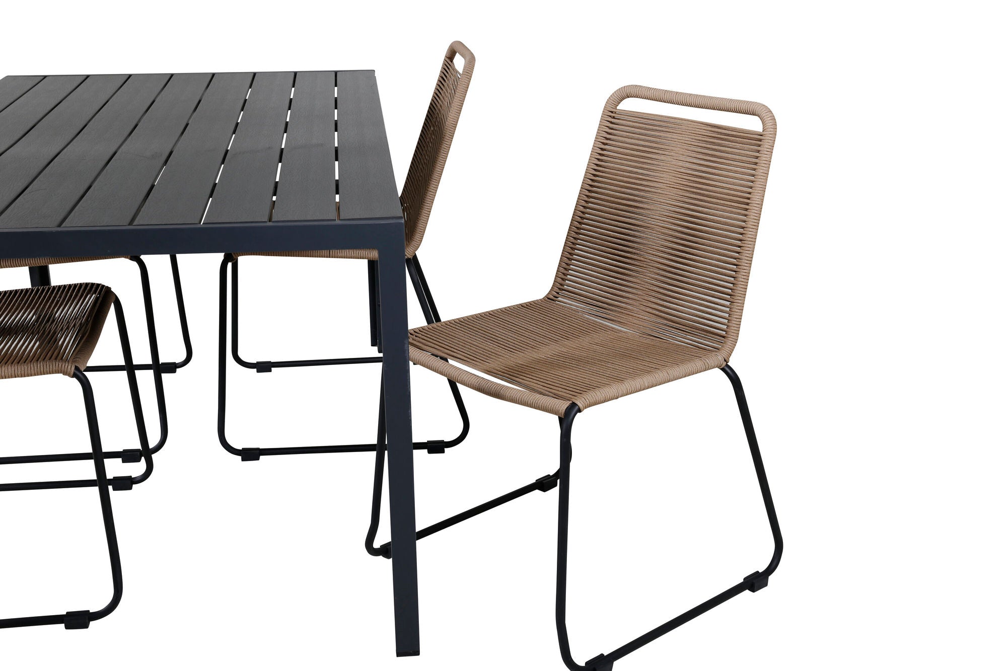 Venture Home Break bord 150*90 - Black/Black+Lindos Stacking stol - Black Alu / Latte Rope_4