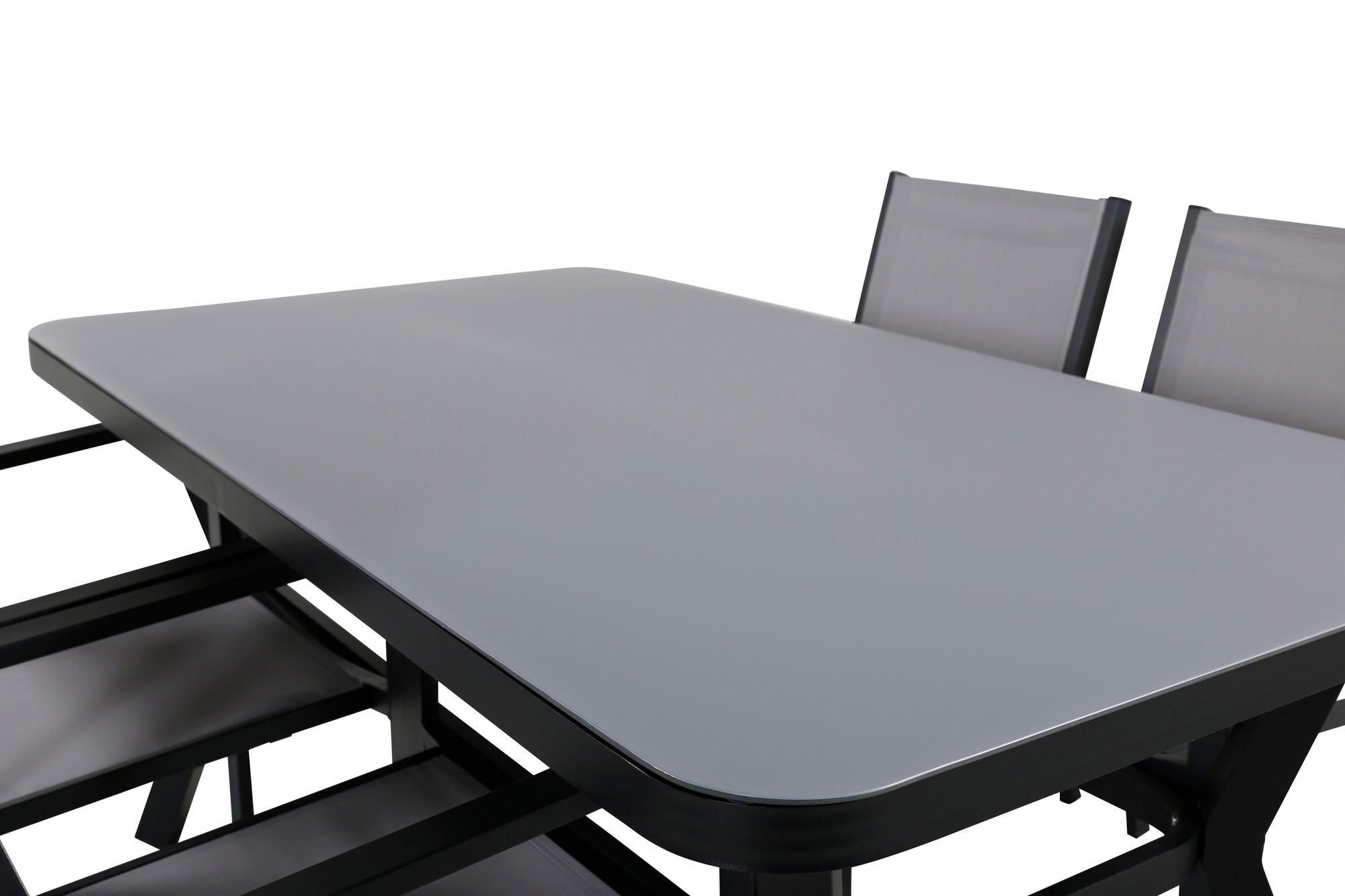 Venture Home Virya spisebord - BLACK Alu / Grey Glass - small bord+Copacabana Stacking stol - Black/Grey_4