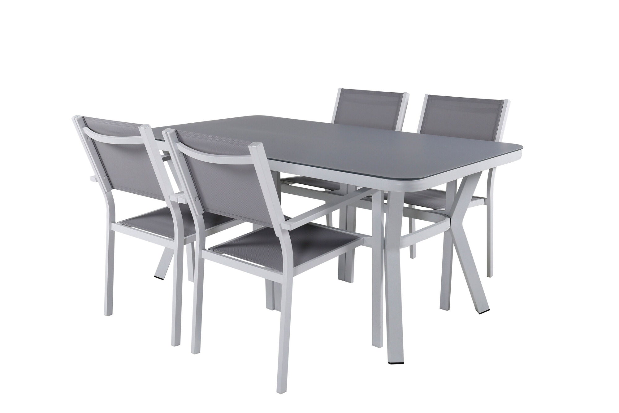 Venture Home Virya spisebord - White Alu / Grey Glass - small bord+Copacabana Stacking stol - White/Grey_4