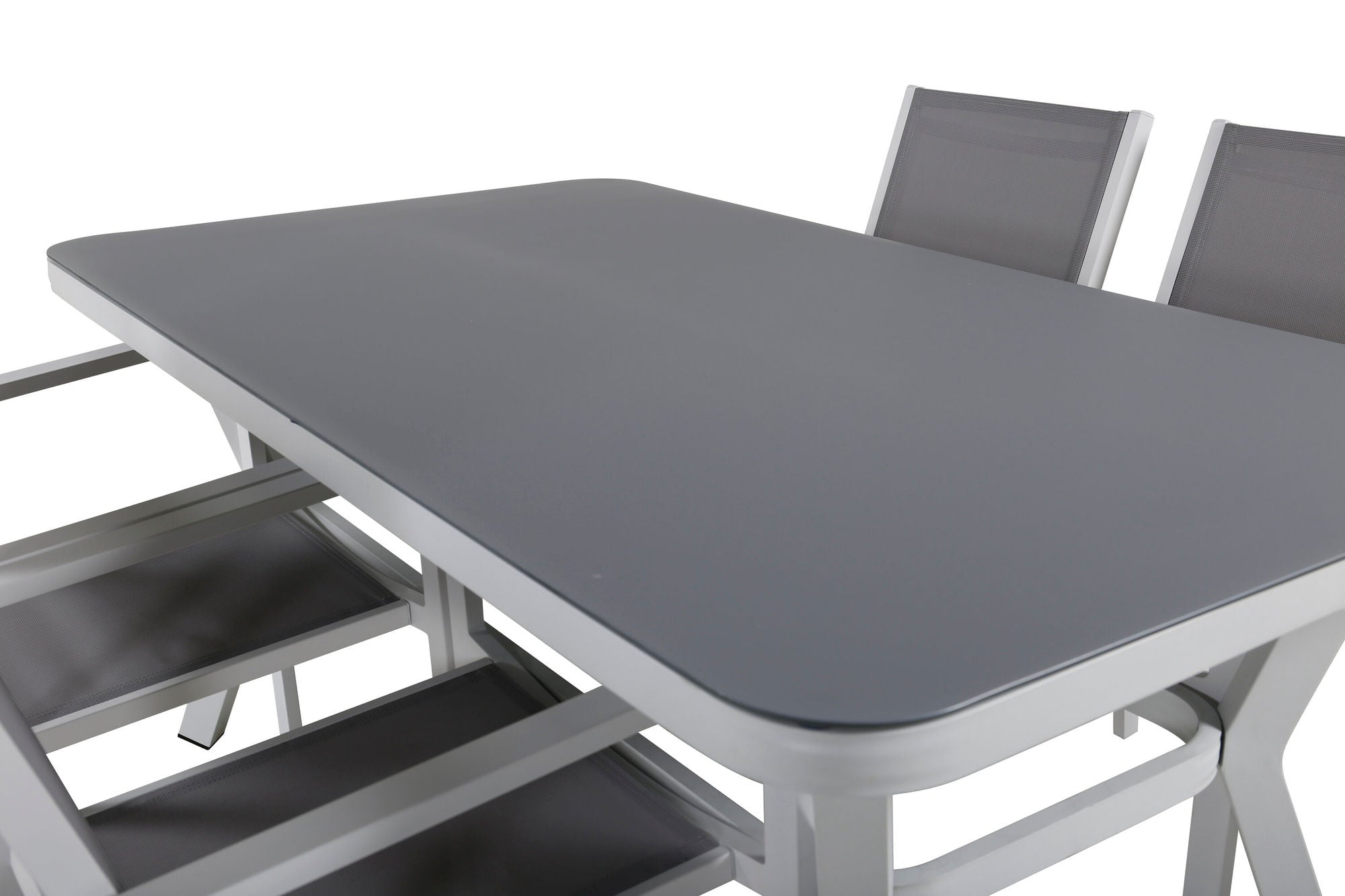 Venture Home Virya spisebord - White Alu / Grey Glass - small bord+Copacabana Stacking stol - White/Grey_4
