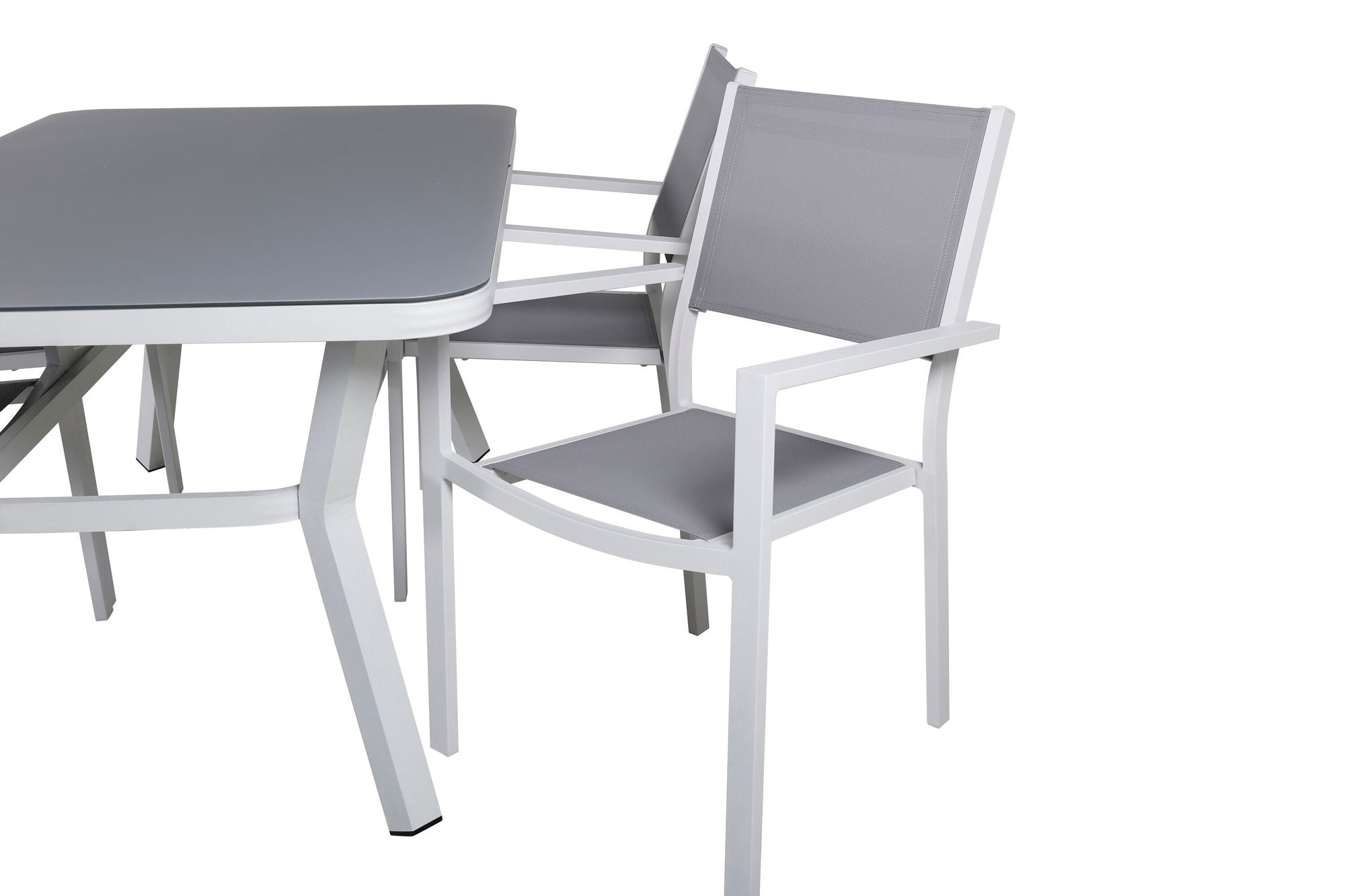 Venture Home Virya spisebord - White Alu / Grey Glass - small bord+Copacabana Stacking stol - White/Grey_4