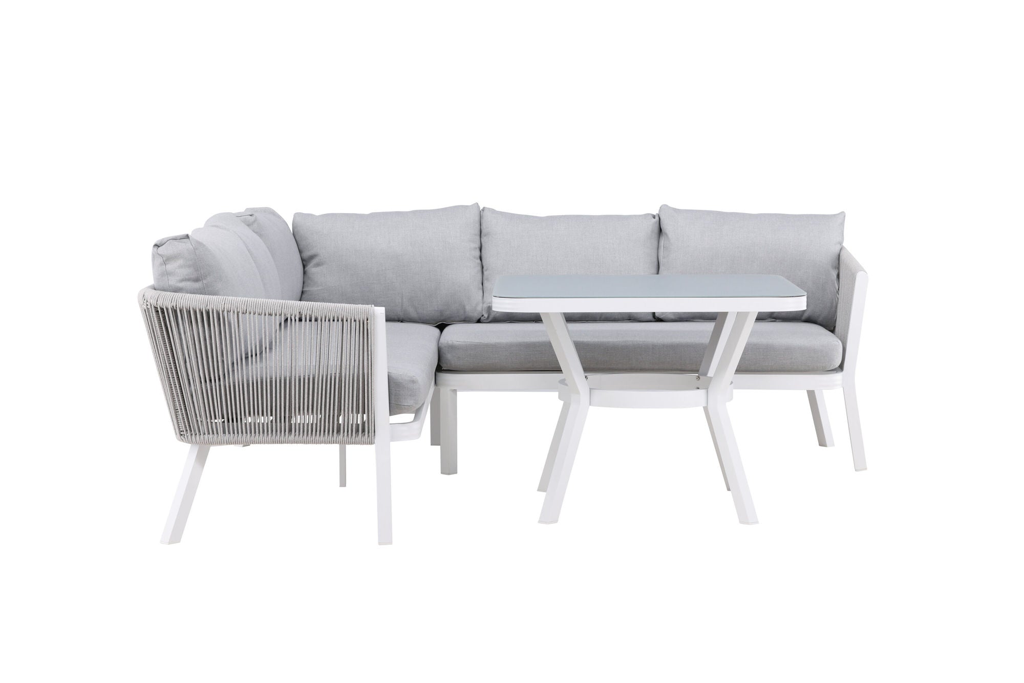 Venture Home Virya hjørne sofa set (3+2+1) White alu / Grey rope / grey cushion