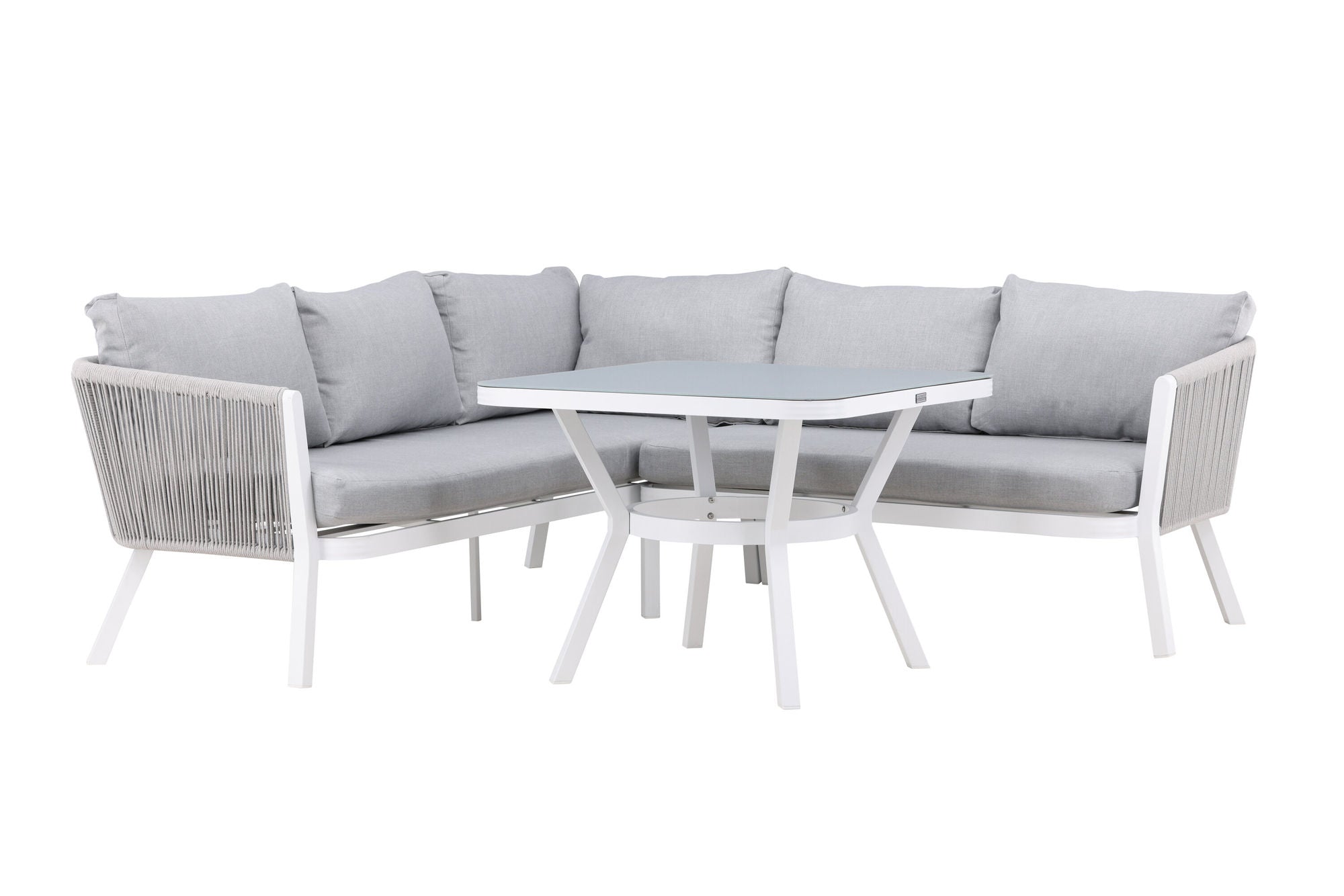 Venture Home Virya hjørne sofa set (3+2+1) White alu / Grey rope / grey cushion
