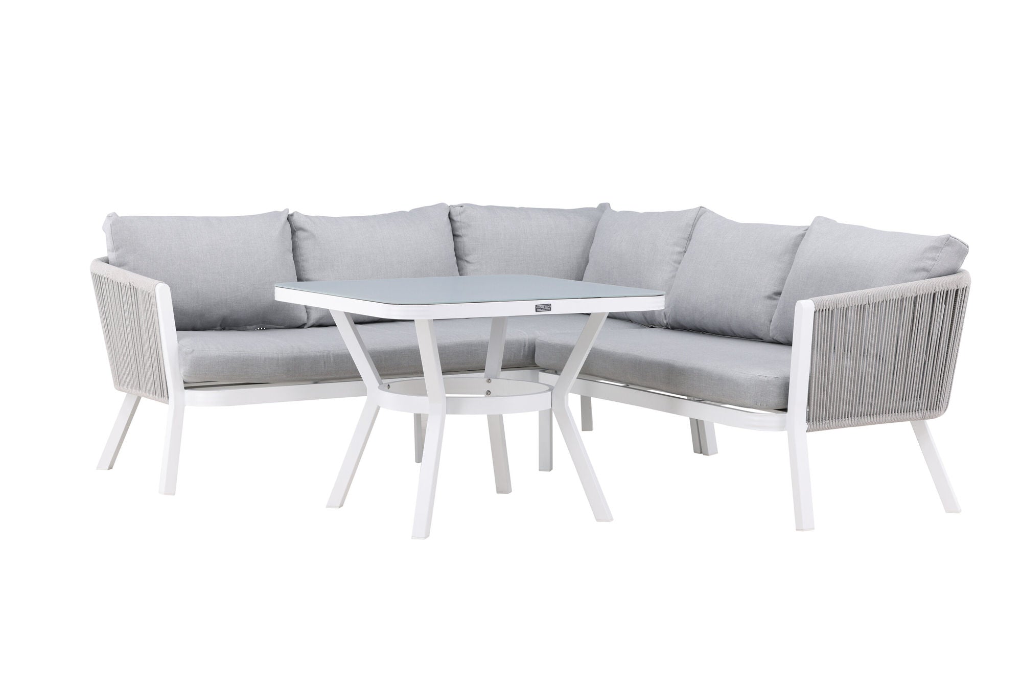 Venture Home Virya hjørne sofa set (3+2+1) White alu / Grey rope / grey cushion