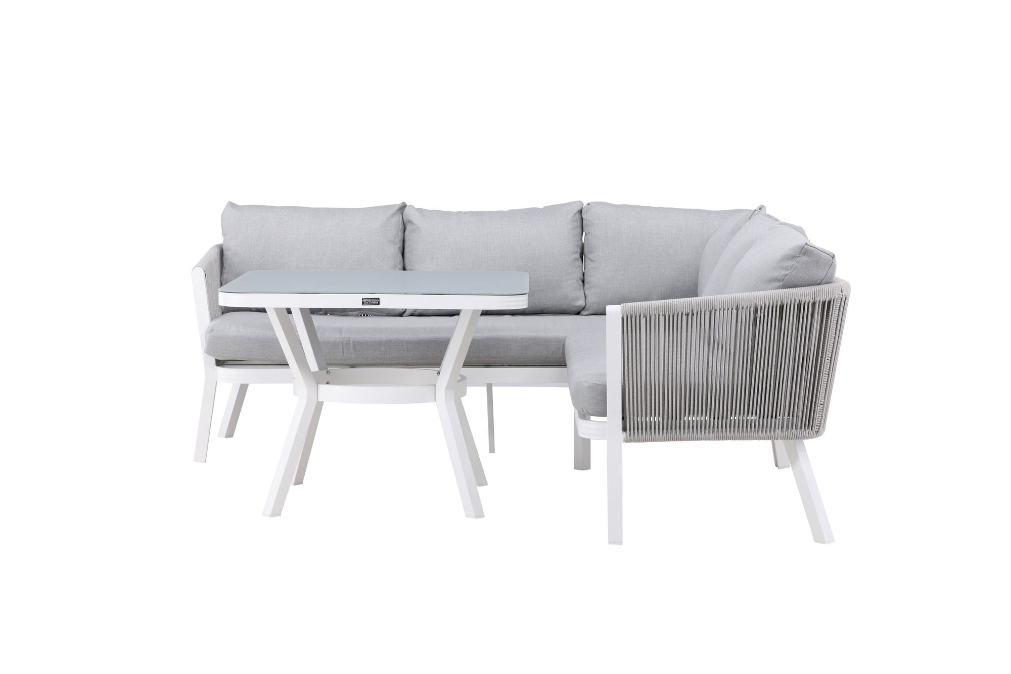Venture Home Virya hjørne sofa set (3+2+1) White alu / Grey rope / grey cushion
