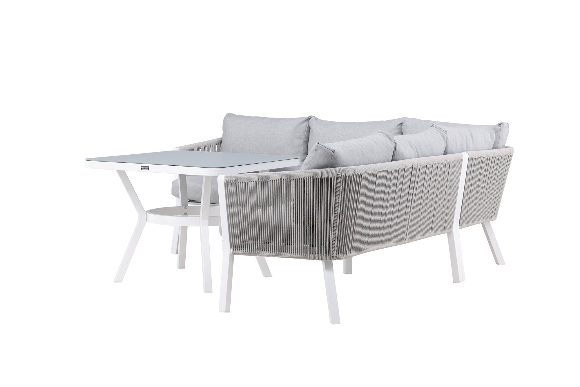Venture Home Virya hjørne sofa set (3+2+1) White alu / Grey rope / grey cushion