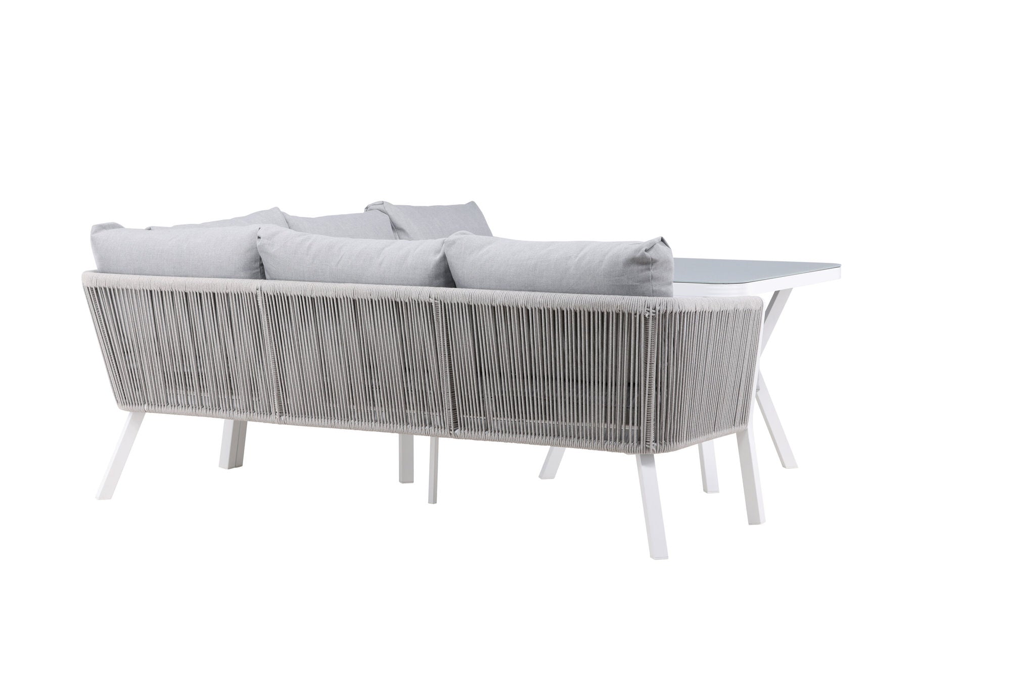 Venture Home Virya hjørne sofa set (3+2+1) White alu / Grey rope / grey cushion