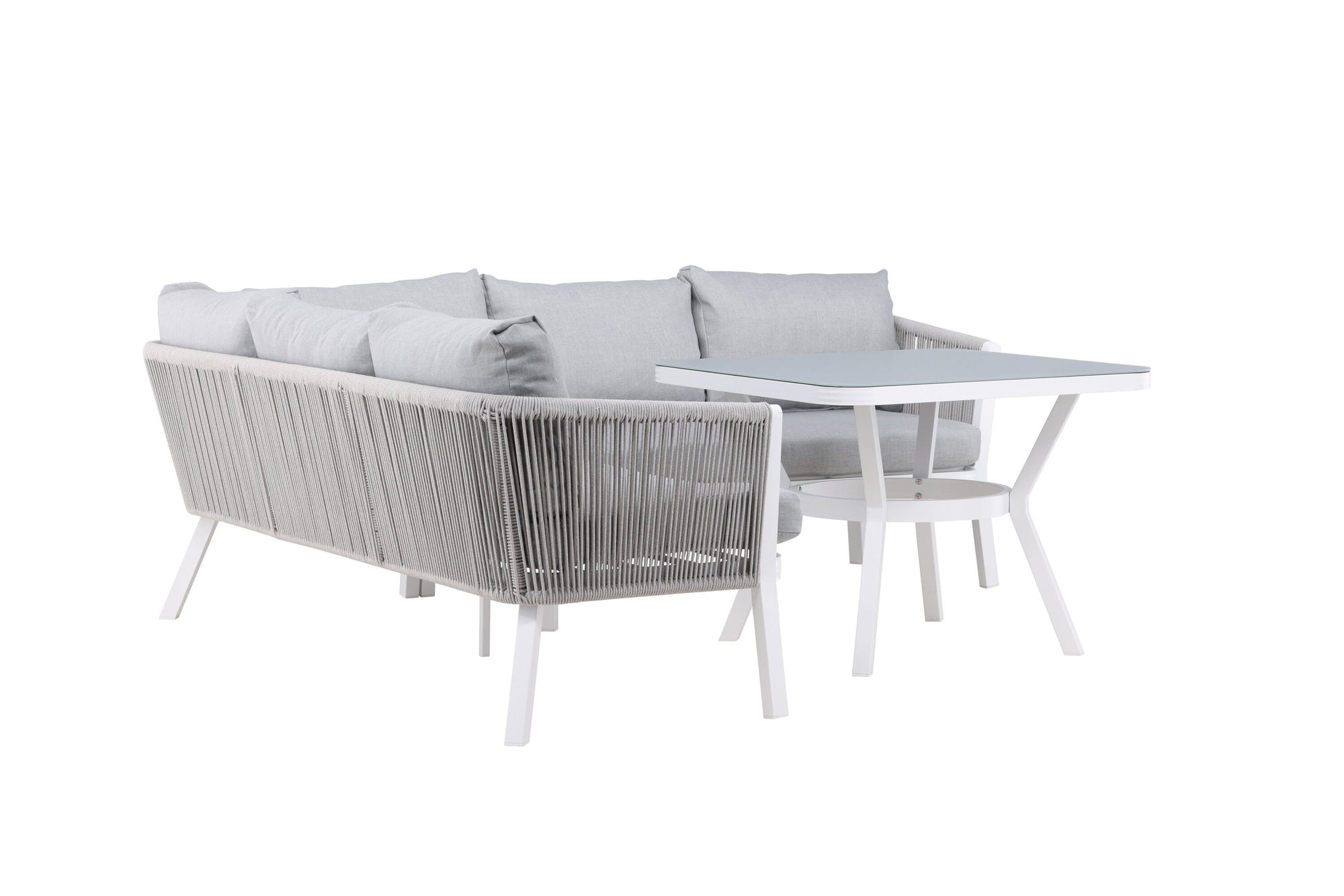 Venture Home Virya hjørne sofa set (3+2+1) White alu / Grey rope / grey cushion
