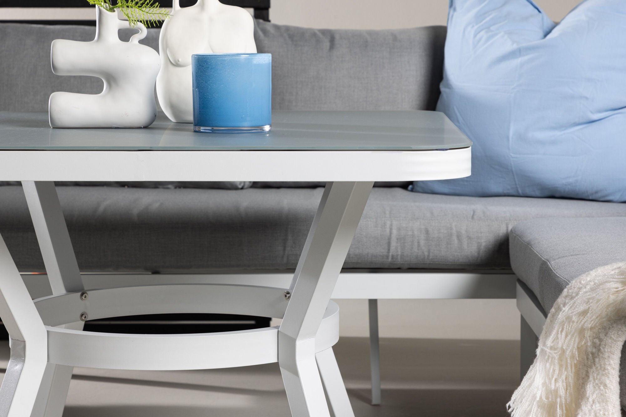 Venture Home Virya hjørne sofa set (3+2+1) White alu / Grey rope / grey cushion