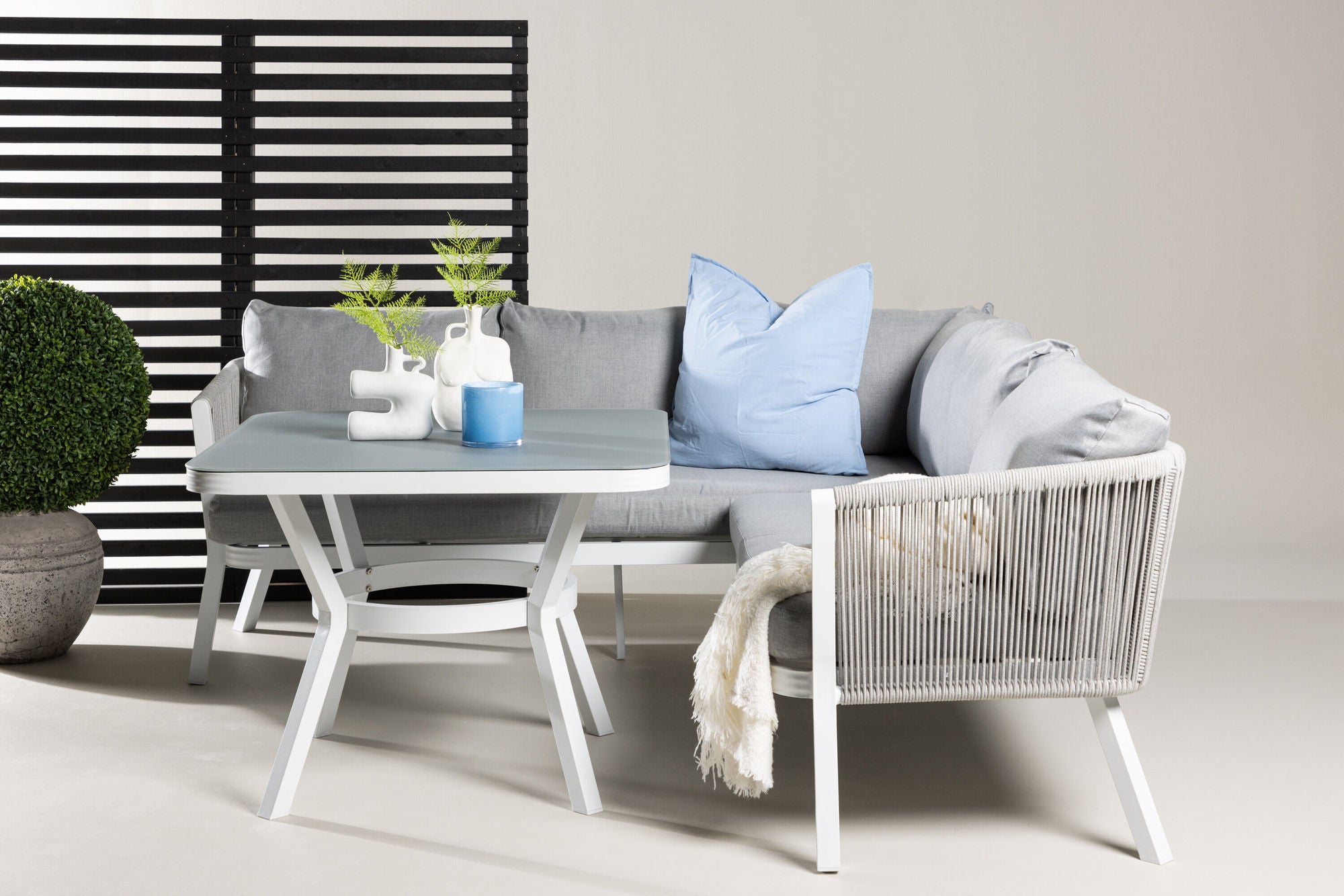 Venture Home Virya hjørne sofa set (3+2+1) White alu / Grey rope / grey cushion
