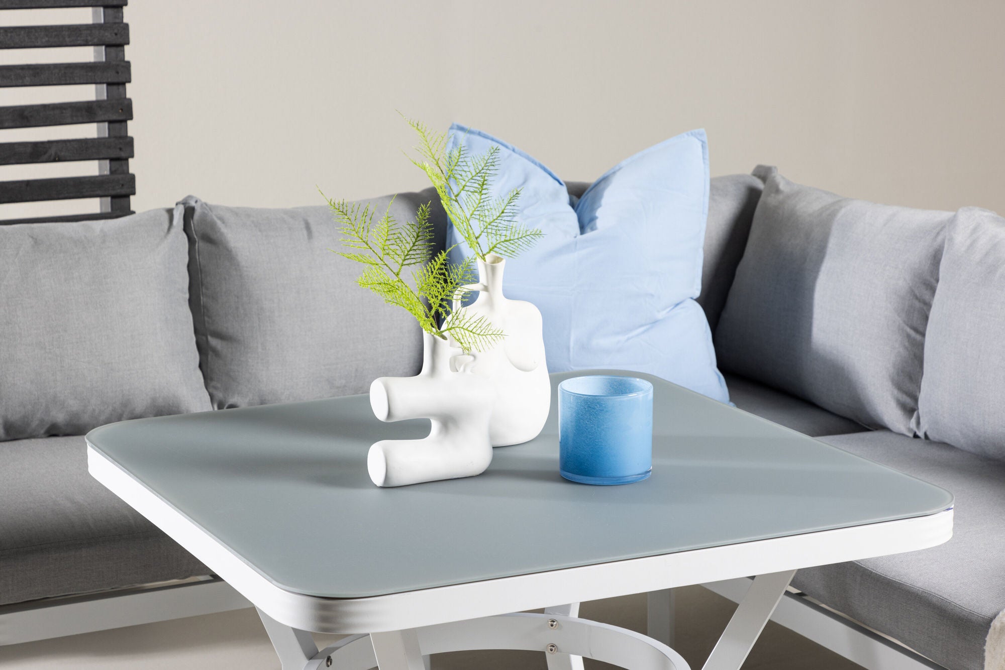 Venture Home Virya hjørne sofa set (3+2+1) White alu / Grey rope / grey cushion