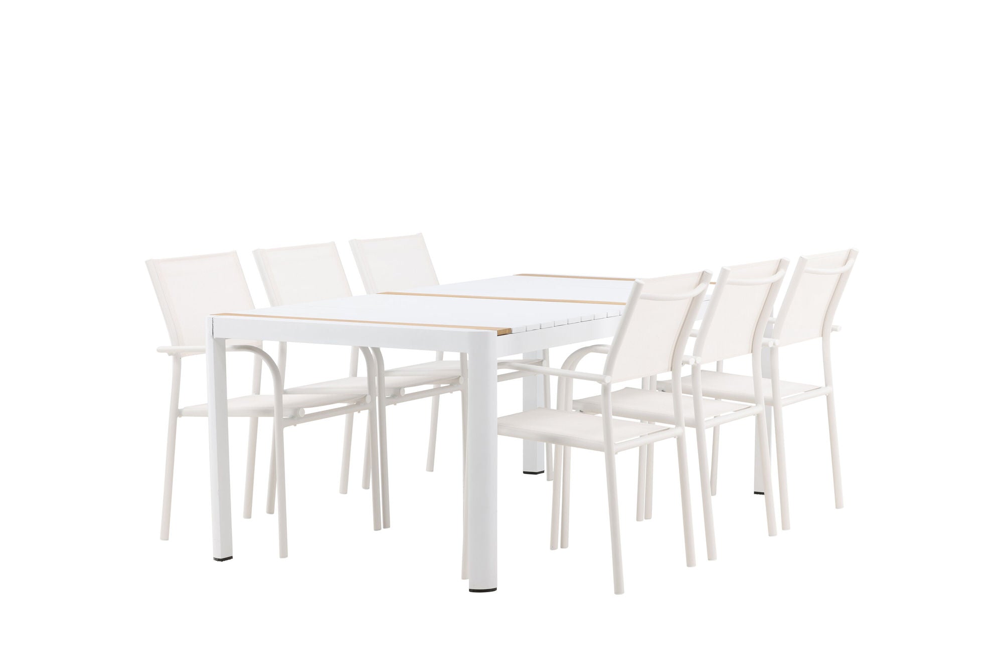 Venture Home Togo - spisebord- White / Teak - Allu / Teak - 200*100 +Santorini Arm stol (Stackable) - White Alu / White Textilene _6