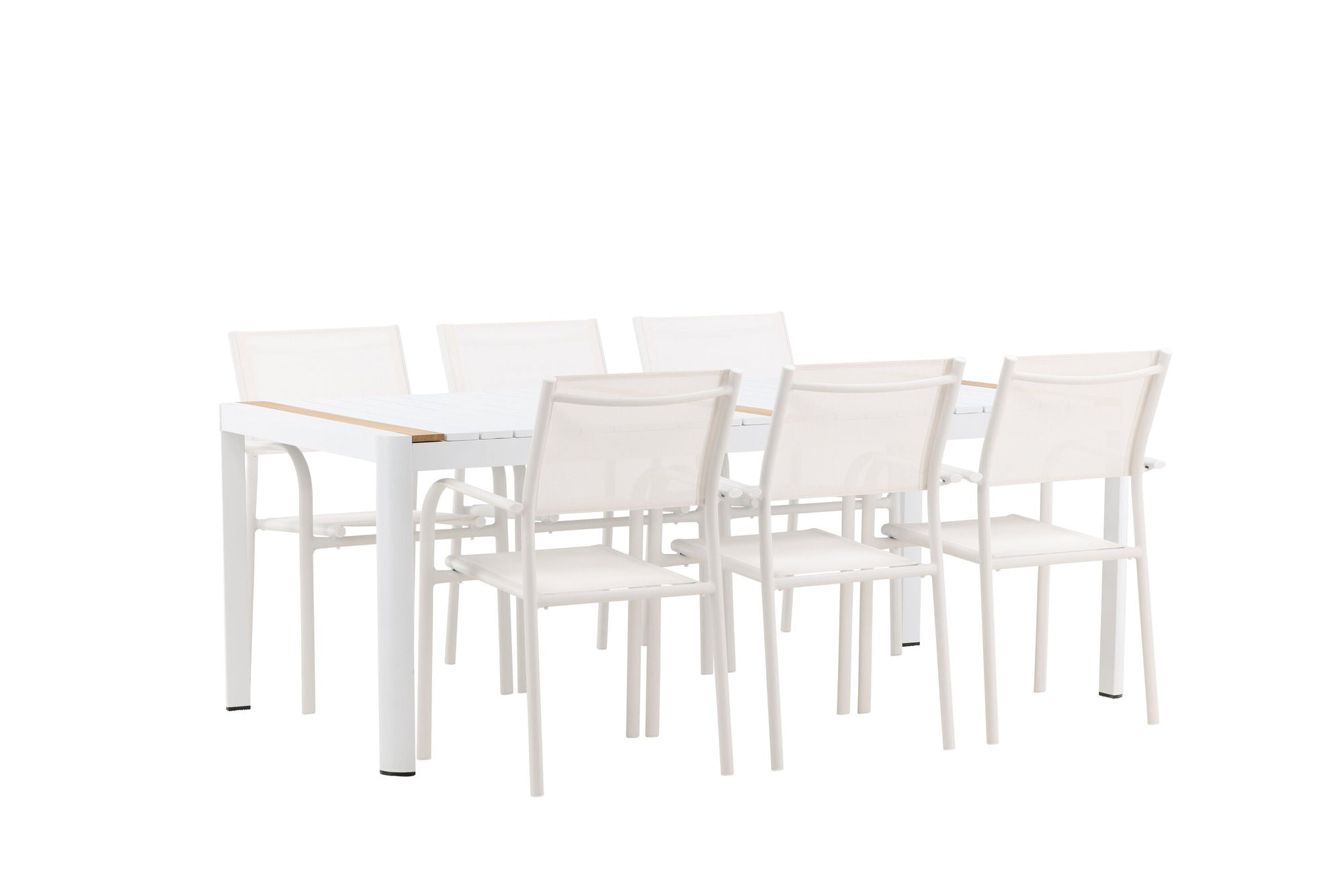 Venture Home Togo - spisebord- White / Teak - Allu / Teak - 200*100 +Santorini Arm stol (Stackable) - White Alu / White Textilene _6