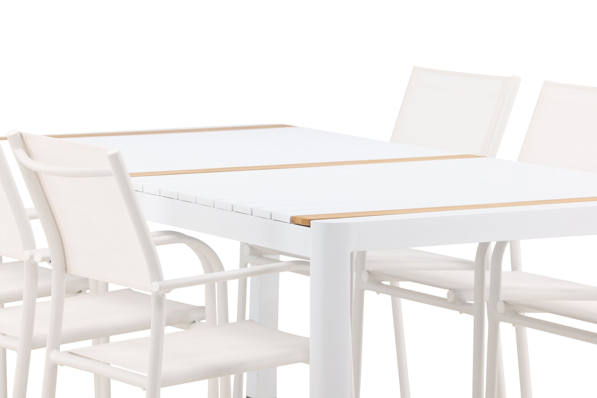 Venture Home Togo - spisebord- White / Teak - Allu / Teak - 200*100 +Santorini Arm stol (Stackable) - White Alu / White Textilene _6