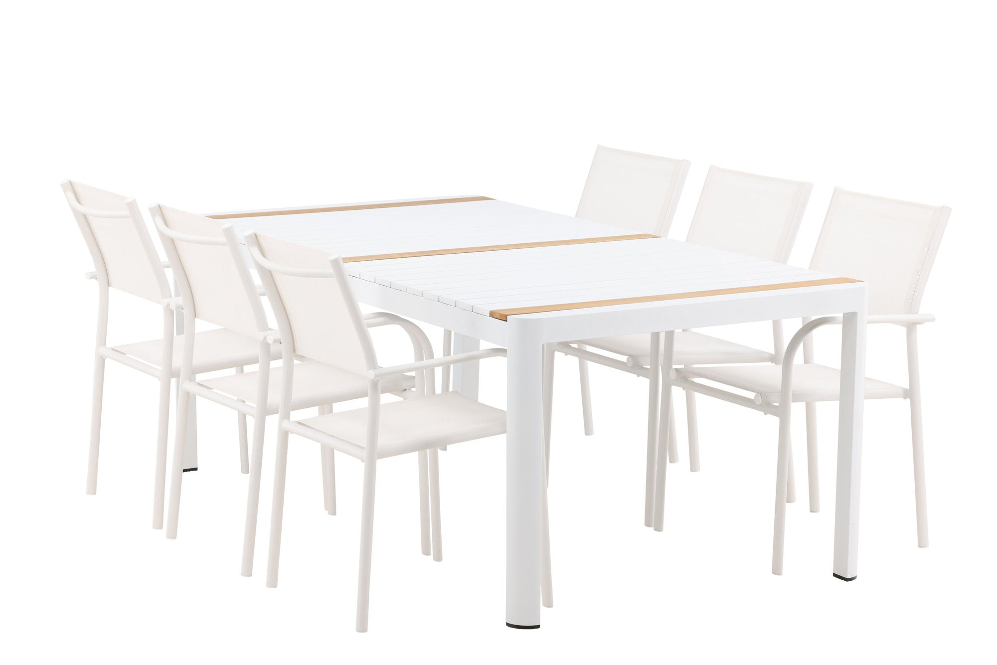 Venture Home Togo - spisebord- White / Teak - Allu / Teak - 200*100 +Santorini Arm stol (Stackable) - White Alu / White Textilene _6