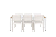 Venture Home Togo - spisebord- White / Teak - Allu / Teak - 200*100 +Santorini Arm stol (Stackable) - White Alu / White Textilene _6