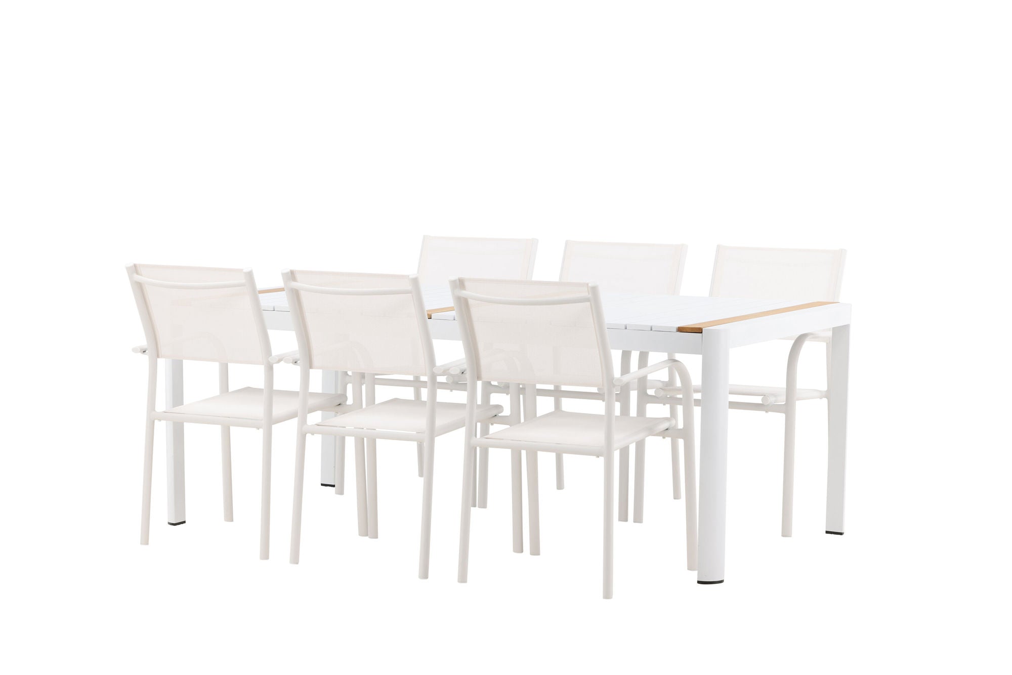 Venture Home Togo - spisebord- White / Teak - Allu / Teak - 200*100 +Santorini Arm stol (Stackable) - White Alu / White Textilene _6