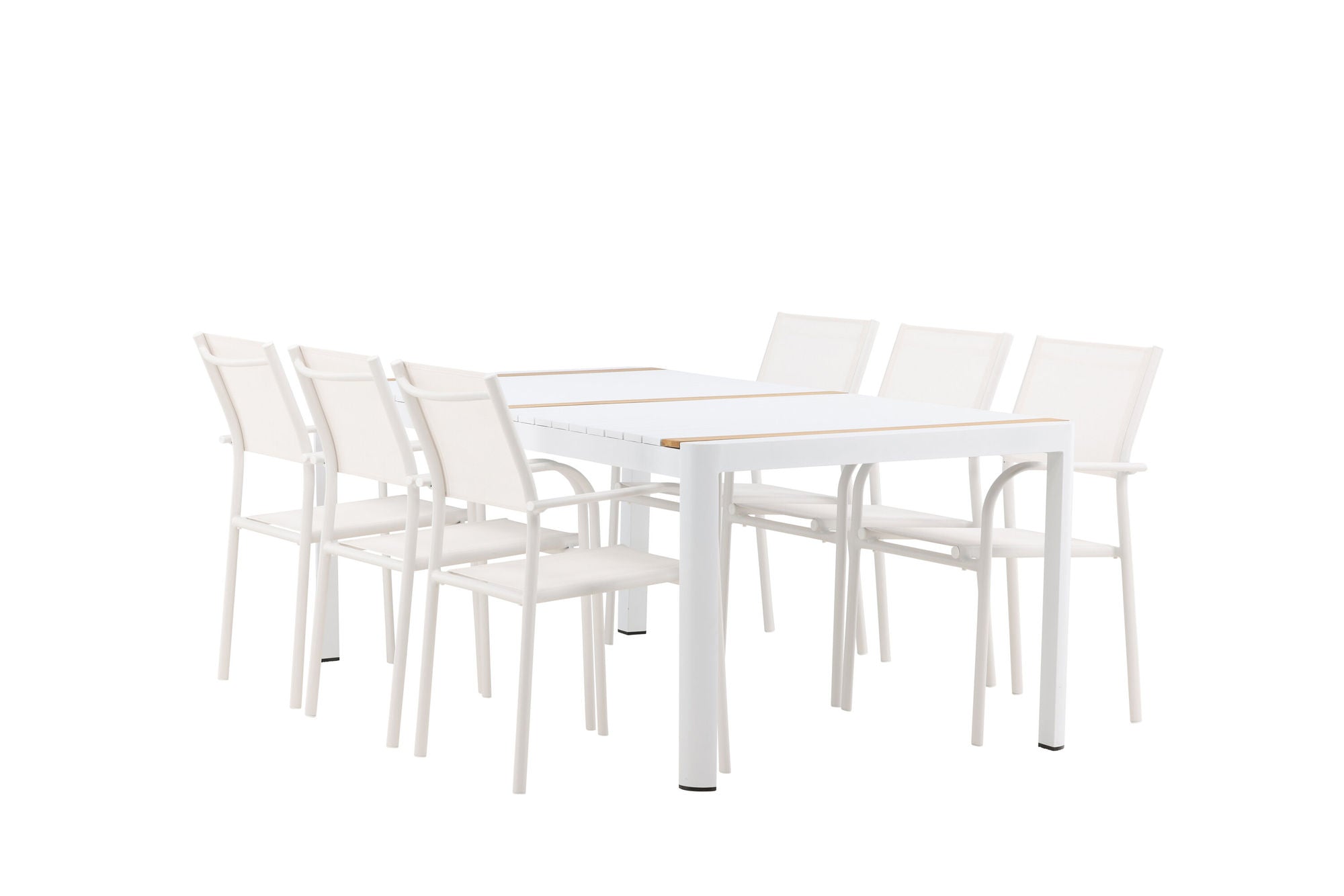 Venture Home Togo - spisebord- White / Teak - Allu / Teak - 200*100 +Santorini Arm stol (Stackable) - White Alu / White Textilene _6