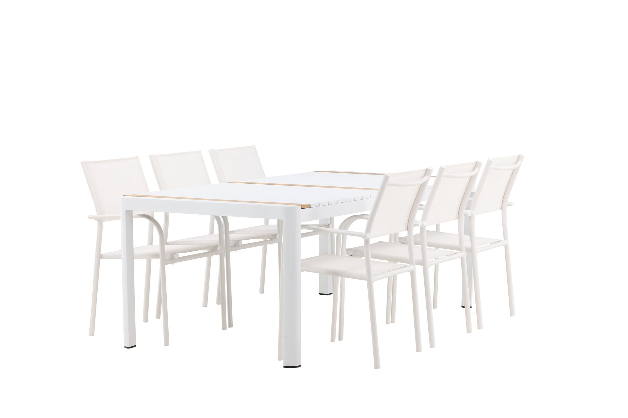 Venture Home Togo - spisebord- White / Teak - Allu / Teak - 200*100 +Santorini Arm stol (Stackable) - White Alu / White Textilene _6