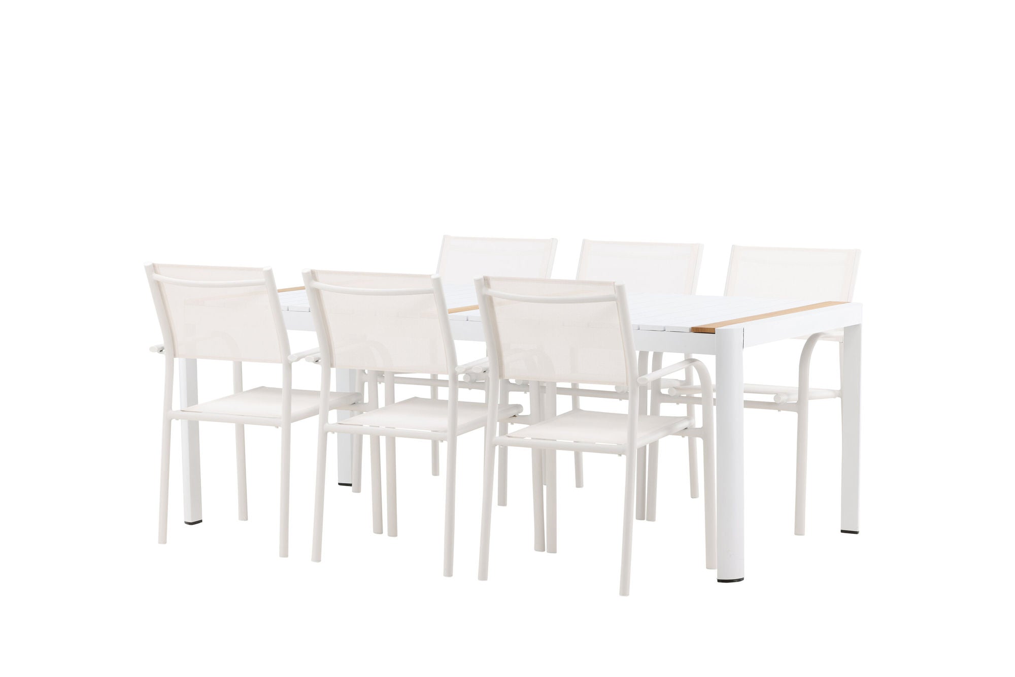 Venture Home Togo - spisebord- White / Teak - Allu / Teak - 200*100 +Santorini Arm stol (Stackable) - White Alu / White Textilene _6