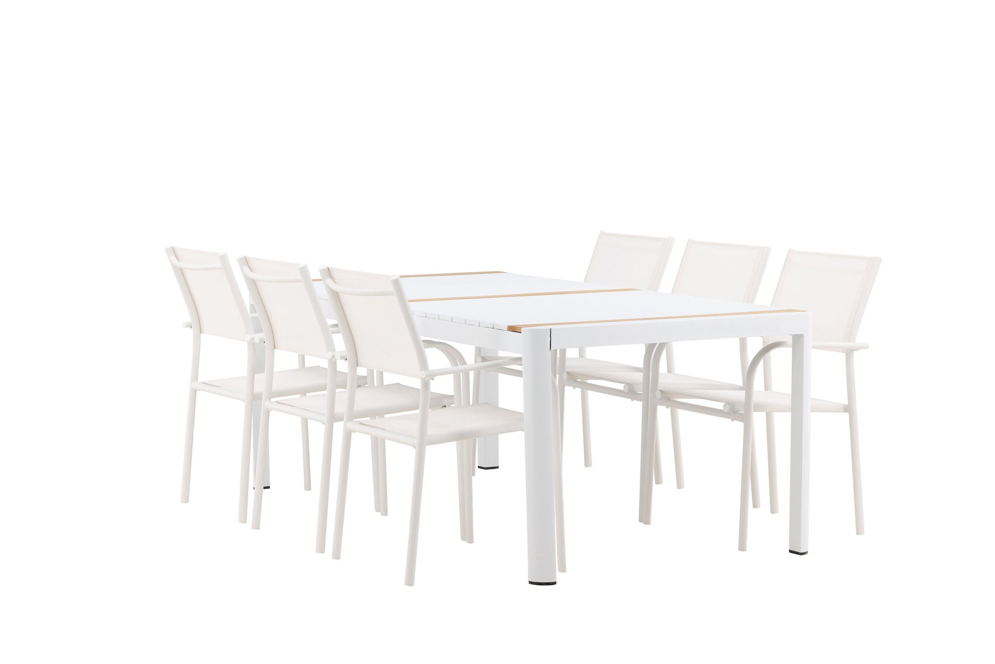 Venture Home Togo - spisebord- White / Teak - Allu / Teak - 200*100 +Santorini Arm stol (Stackable) - White Alu / White Textilene _6