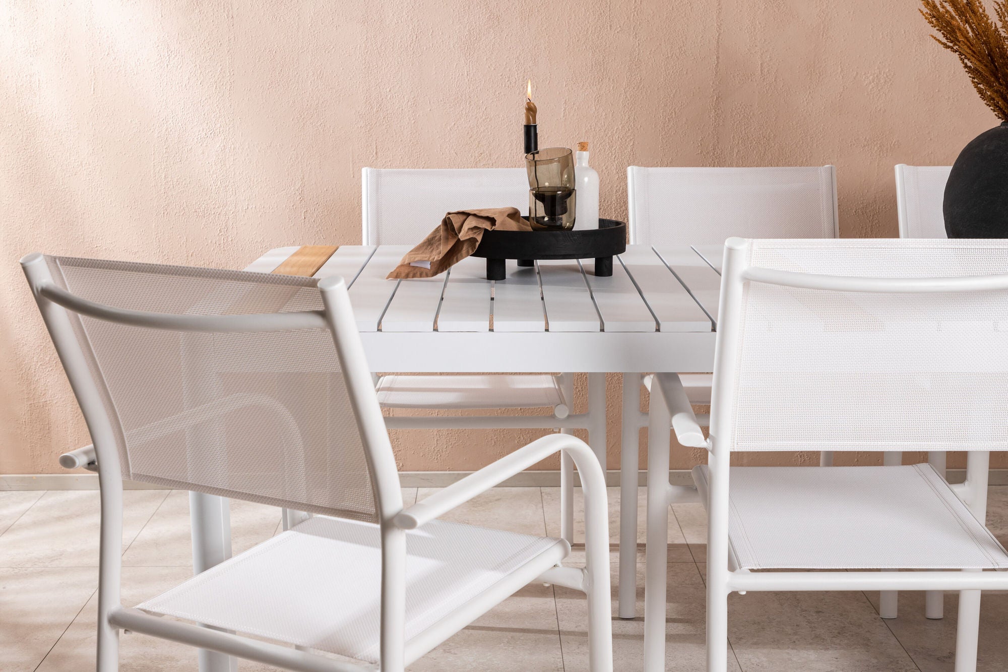 Venture Home Togo - spisebord- White / Teak - Allu / Teak - 200*100 +Santorini Arm stol (Stackable) - White Alu / White Textilene _6