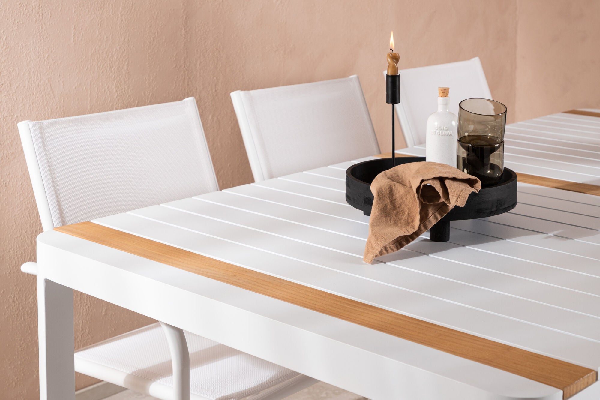 Venture Home Togo - spisebord- White / Teak - Allu / Teak - 200*100 +Santorini Arm stol (Stackable) - White Alu / White Textilene _6