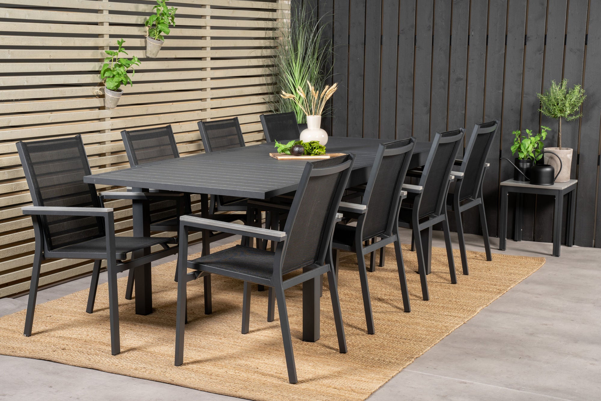 Venture Home Marbella spisebord 160/240*100*H75 - Black+Parma Arm stol (stackable) - Blac